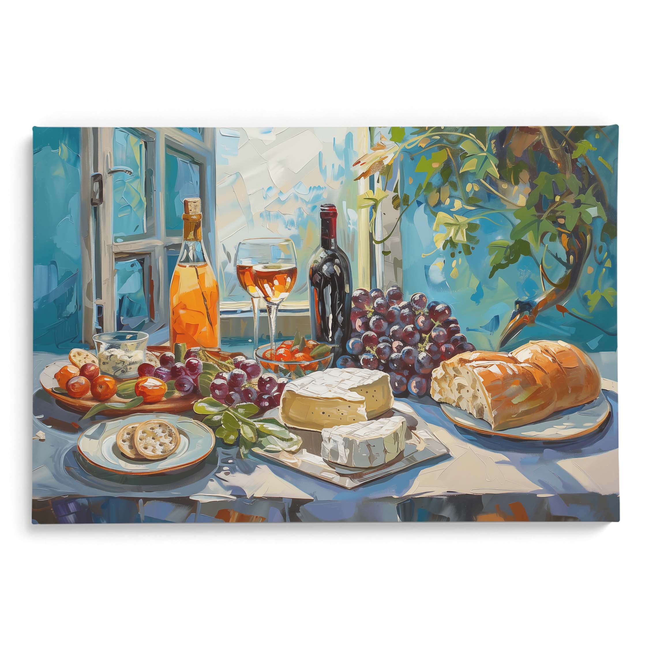 Grapes Cheese and Bread Spread Wall Art Painting