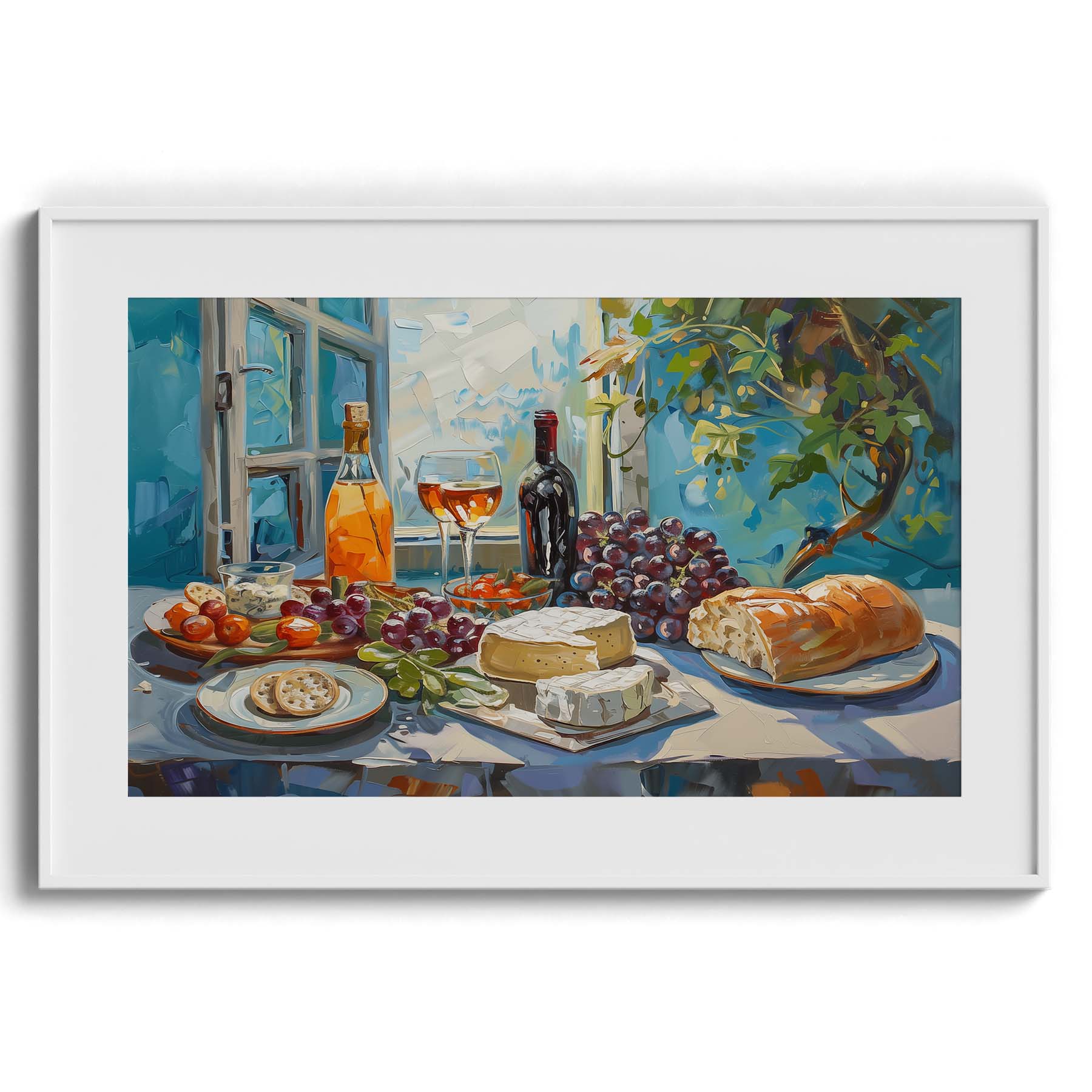 Grapes Cheese and Bread Spread Wall Art Painting
