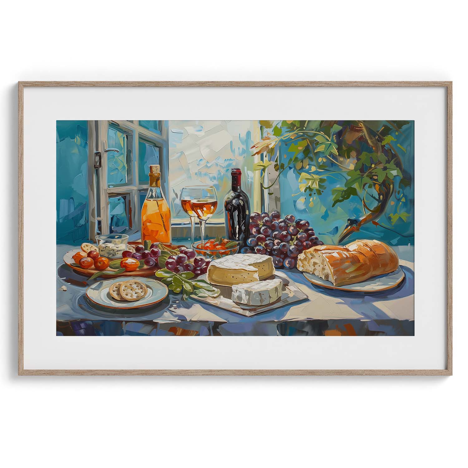 Grapes Cheese and Bread Spread Wall Art Painting