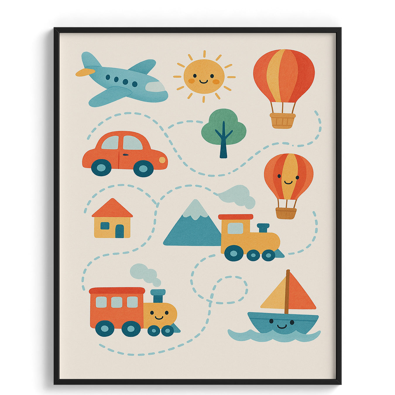 Happy Travel Route Illustration for Kids
