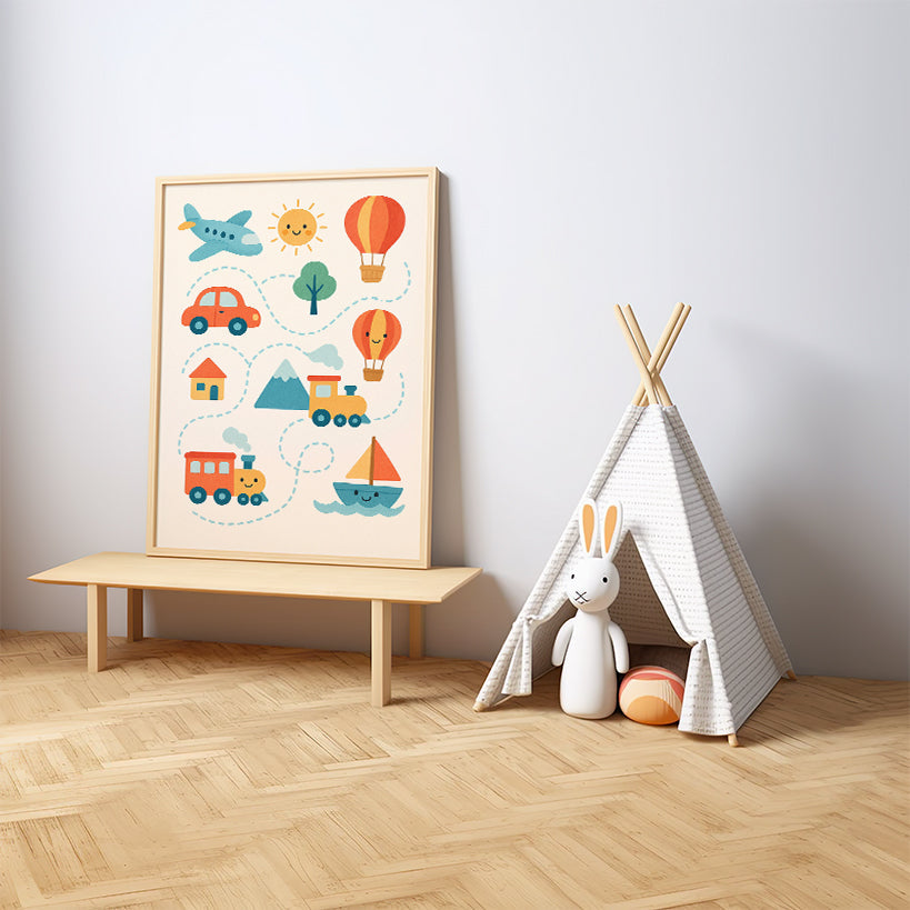 Happy Travel Route Illustration for Kids