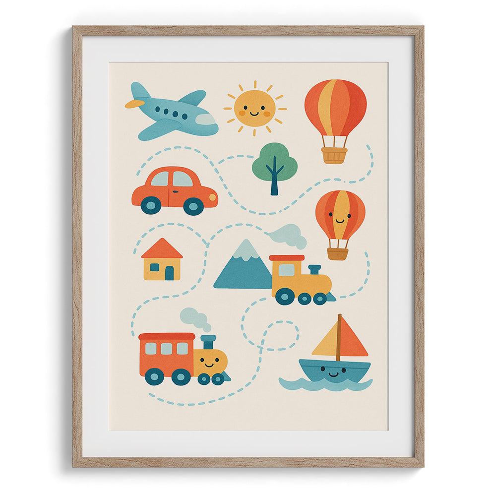Happy Travel Route Illustration for Kids