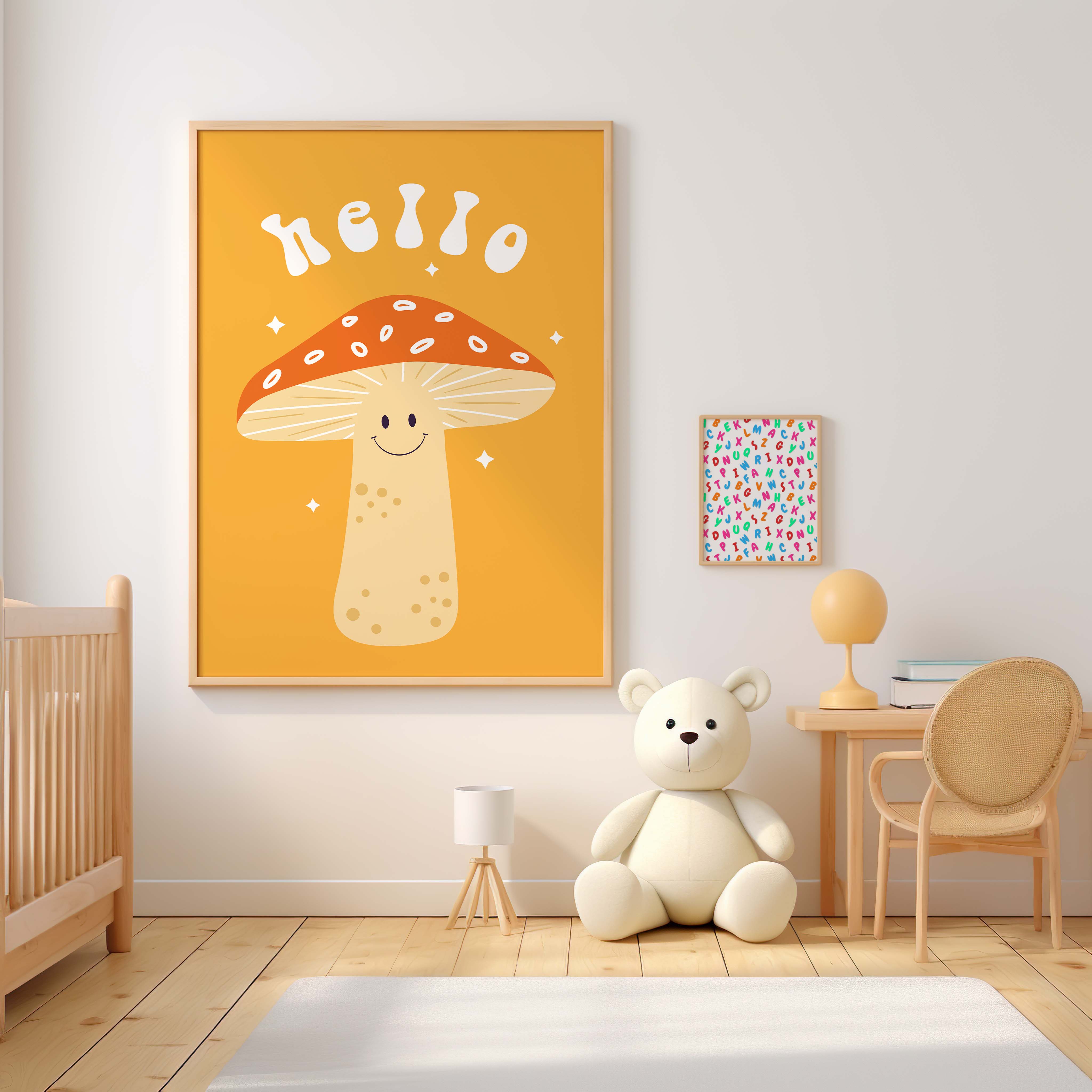 Hello Mushroom Cute Poster
