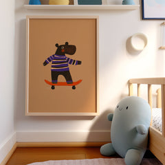 Hippo on Skateboard Poster