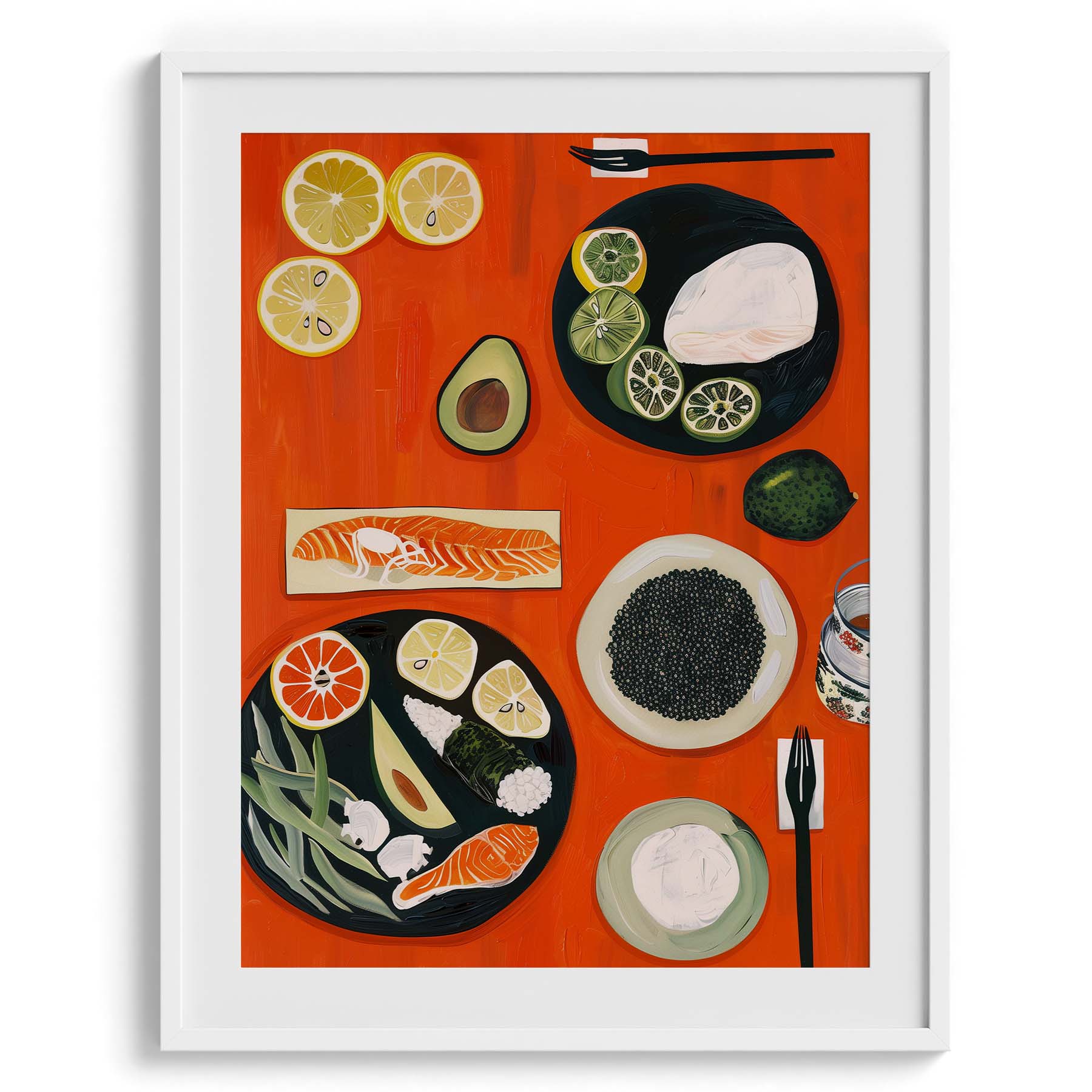Japanese Sushi Ingredients Wall Painting For Kitchen