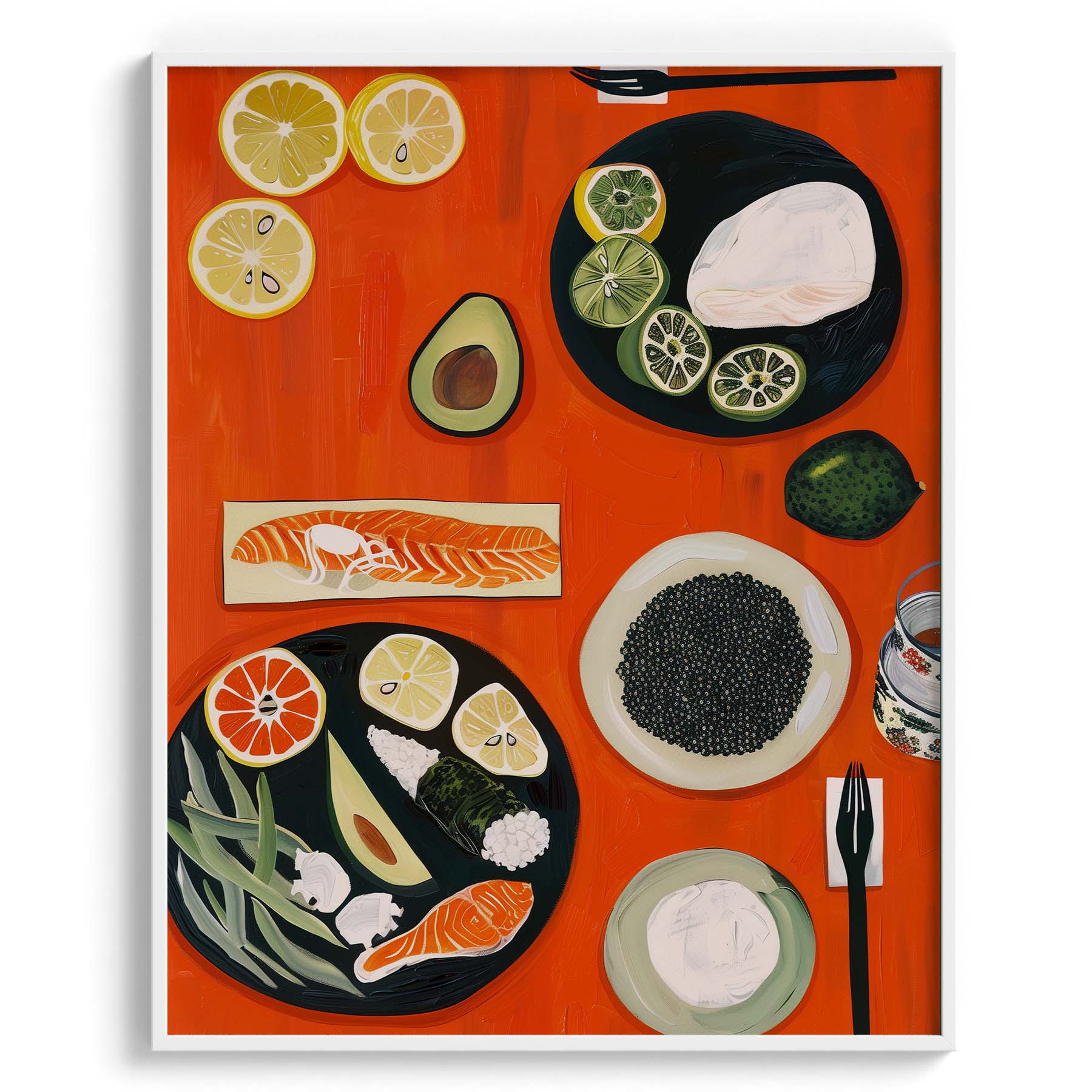 Japanese Sushi Ingredients Wall Painting For Kitchen