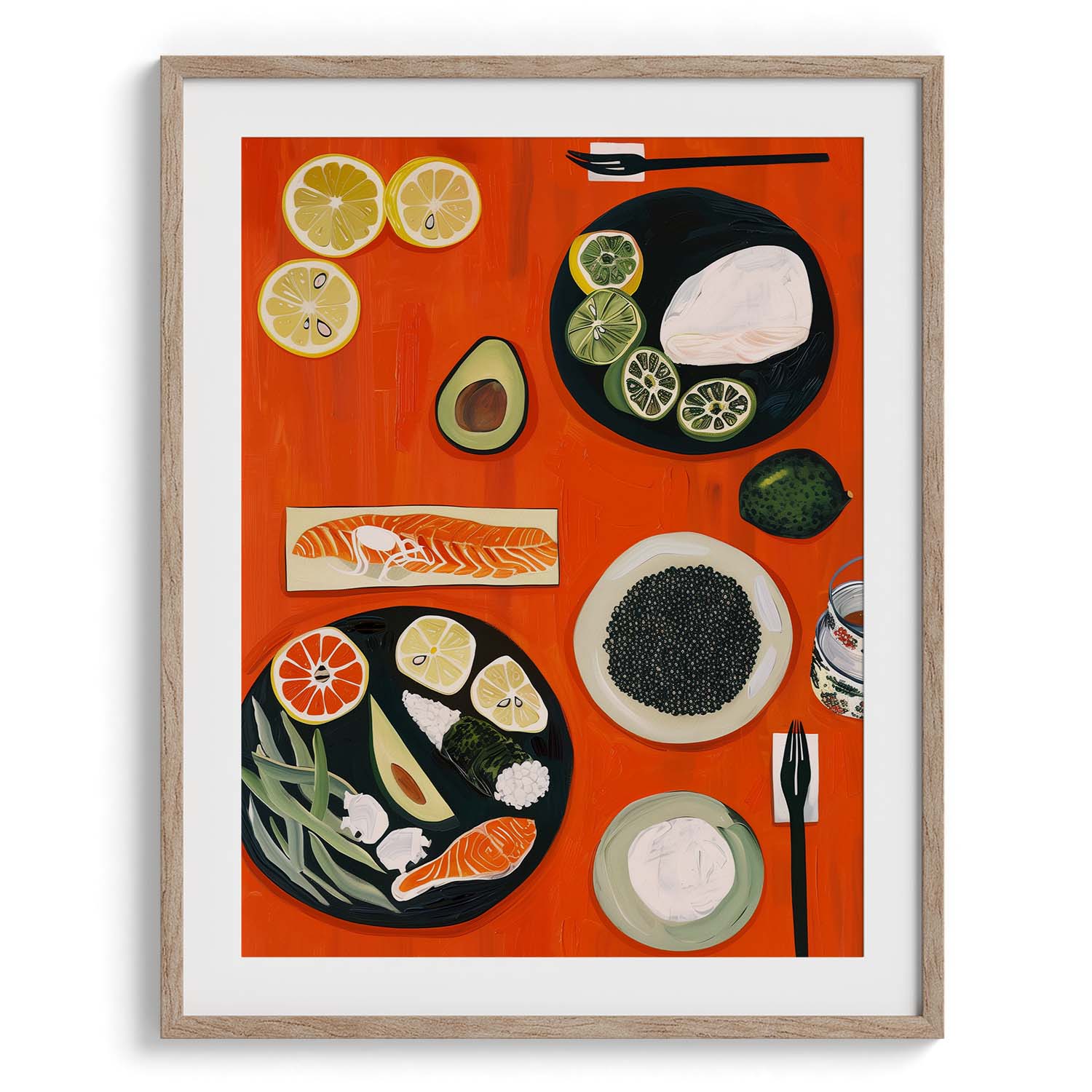 Japanese Sushi Ingredients Wall Painting For Kitchen