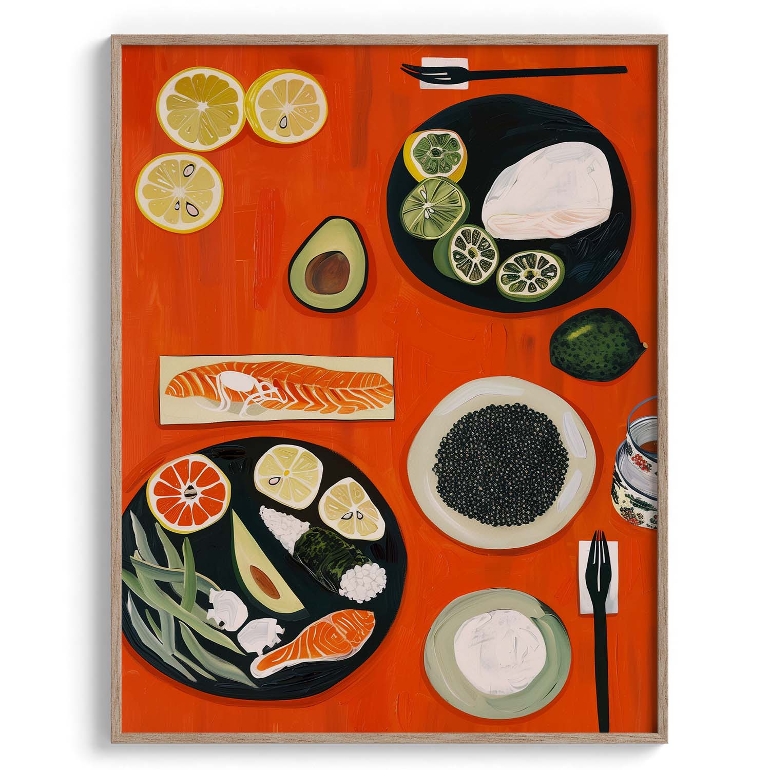 Japanese Sushi Ingredients Wall Painting For Kitchen