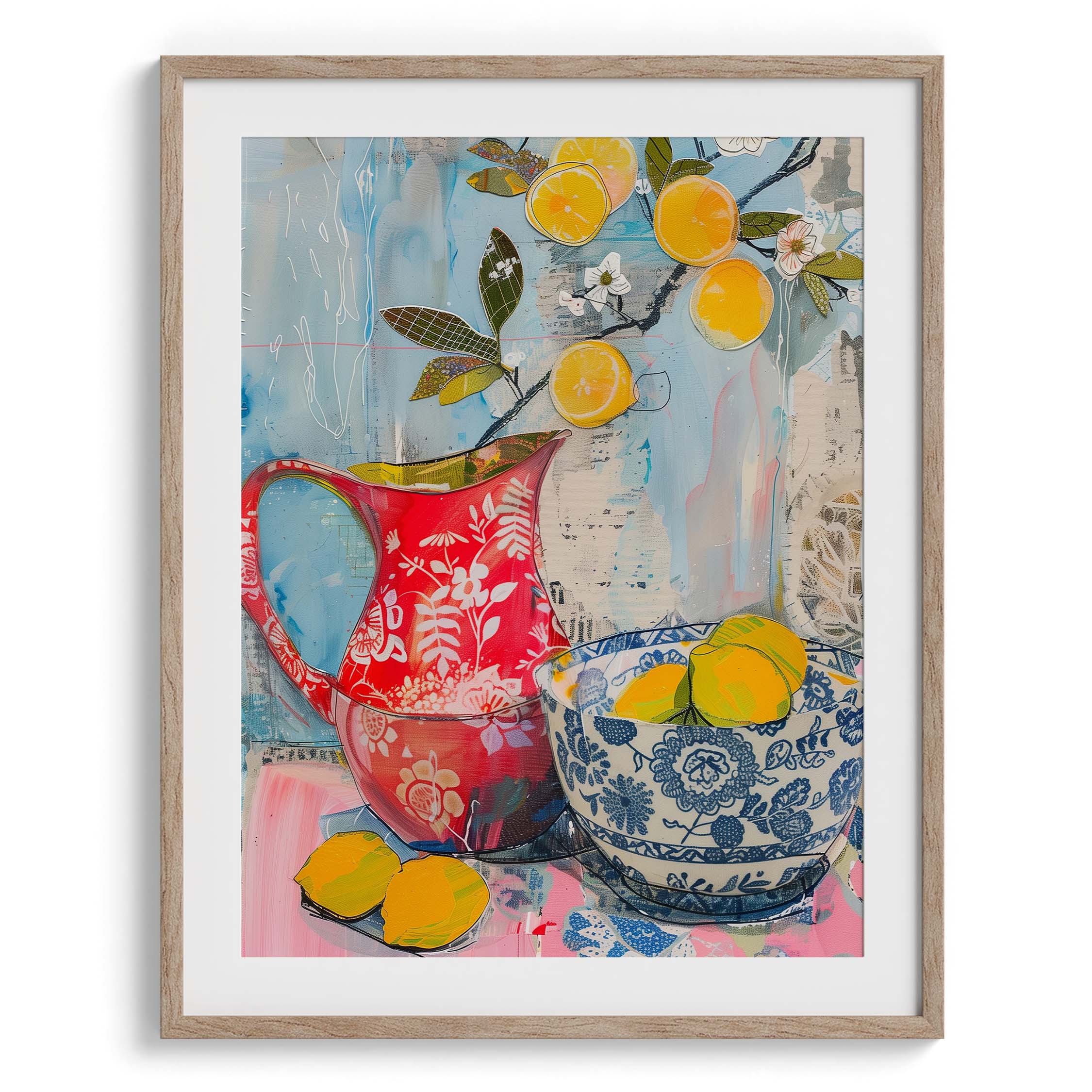 Lemons in Red and Blue Pottery Wall Art Painting