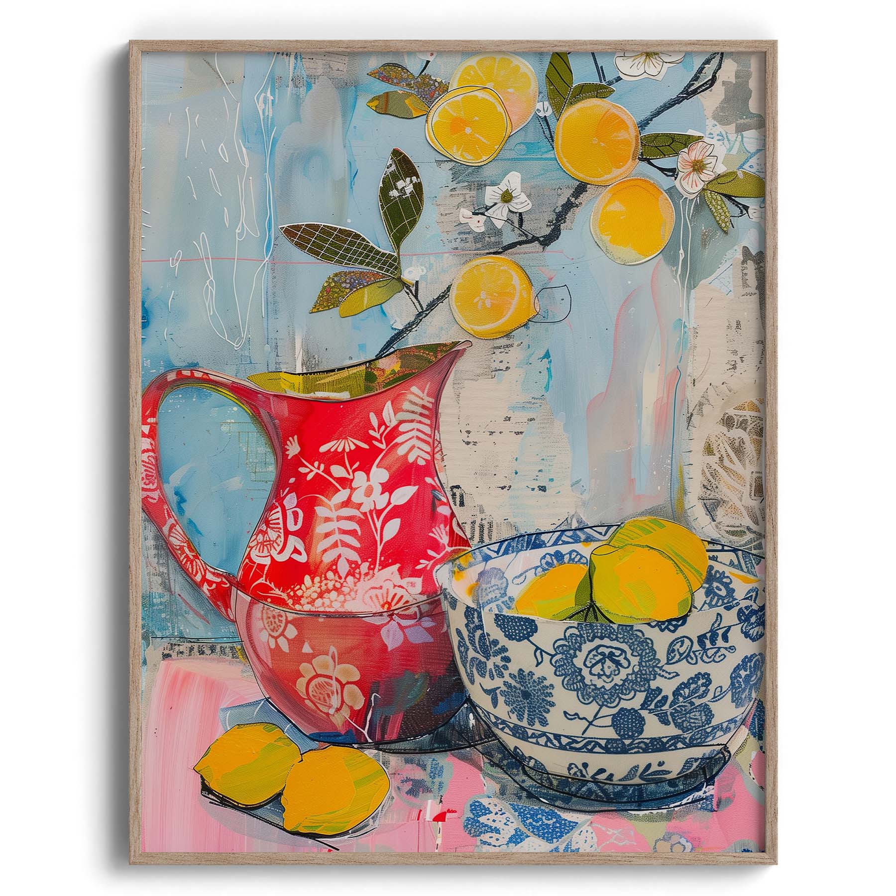 Lemons in Red and Blue Pottery Wall Art Painting