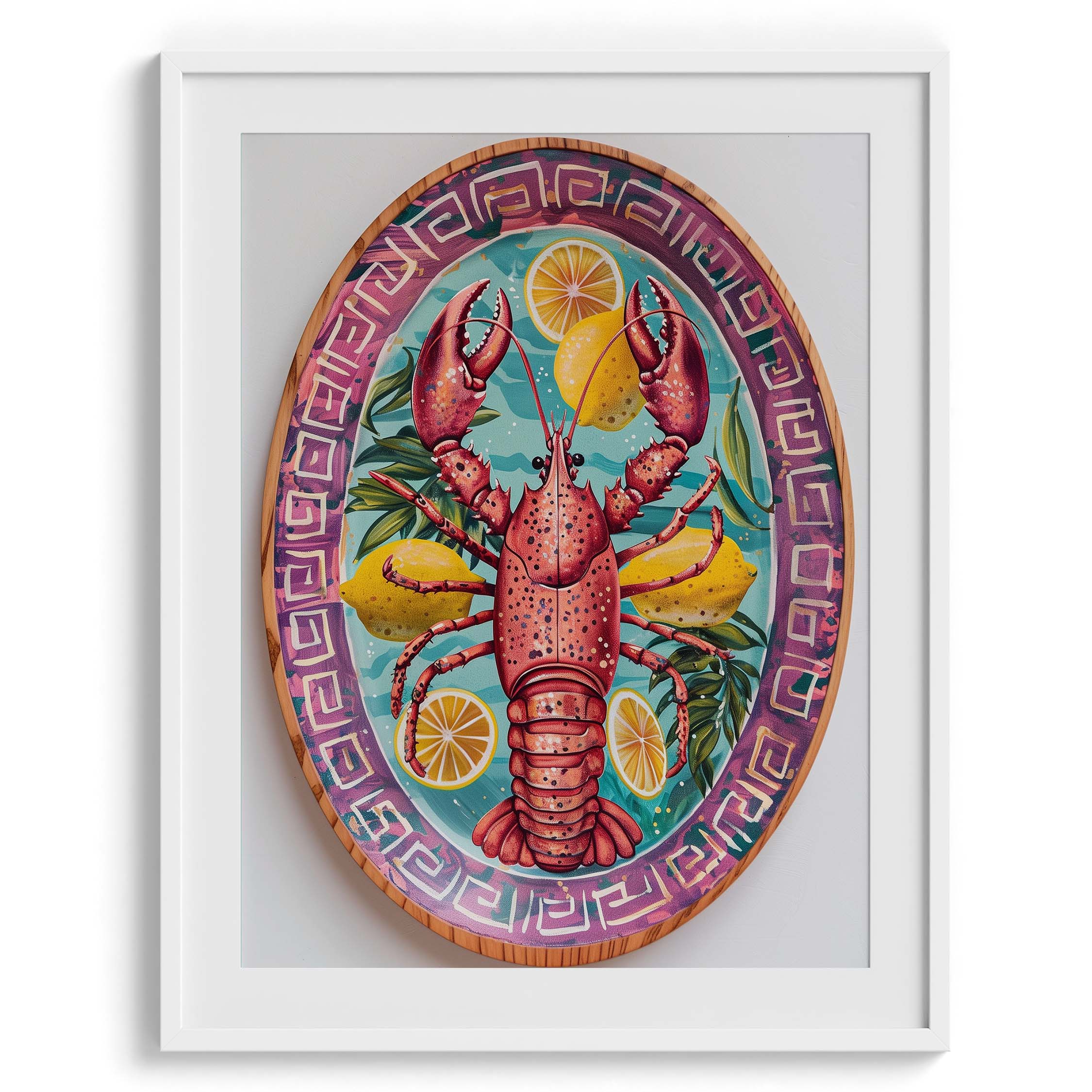 Lobster on Patterned Plate Framed Art For Wall