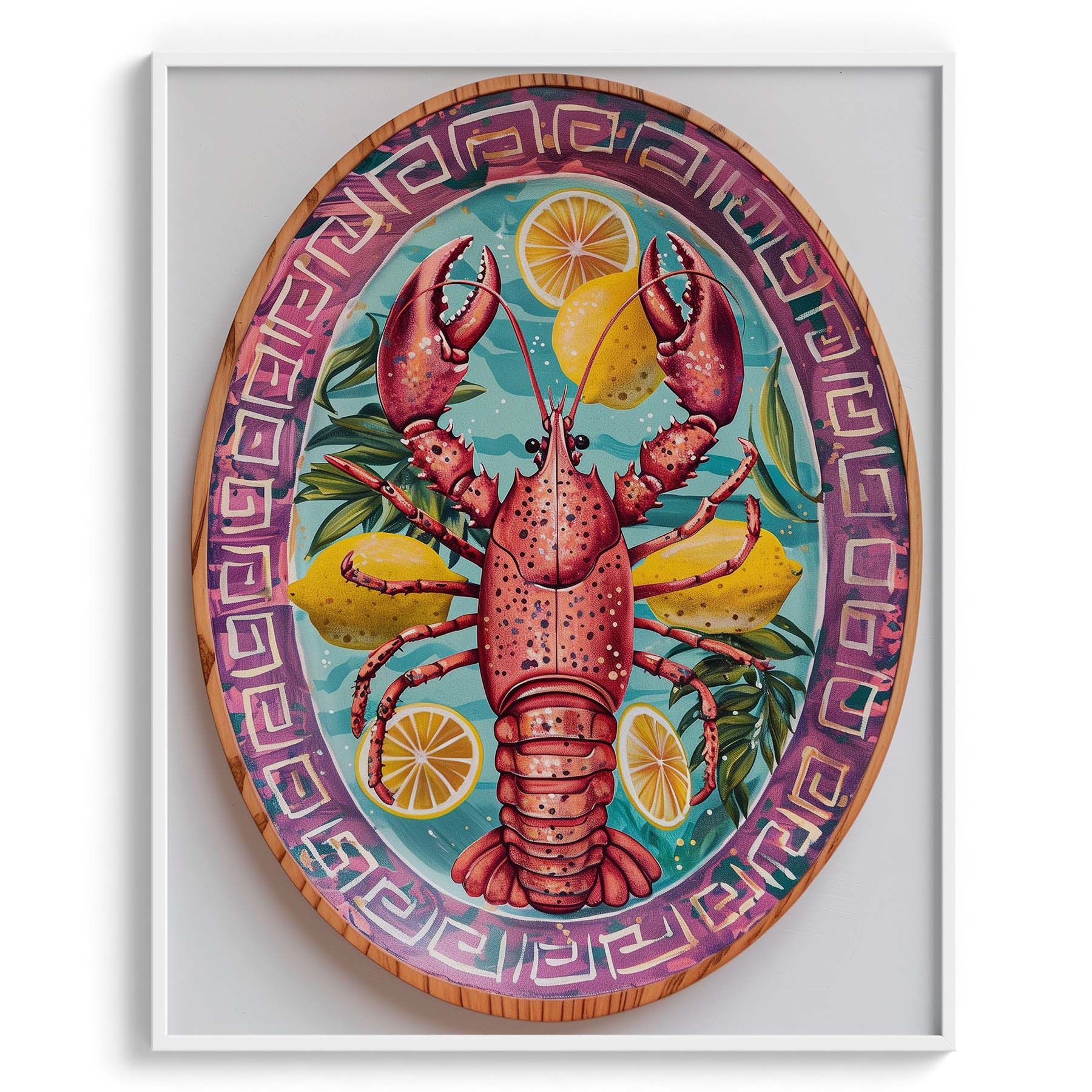 Lobster on Patterned Plate Framed Art For Wall