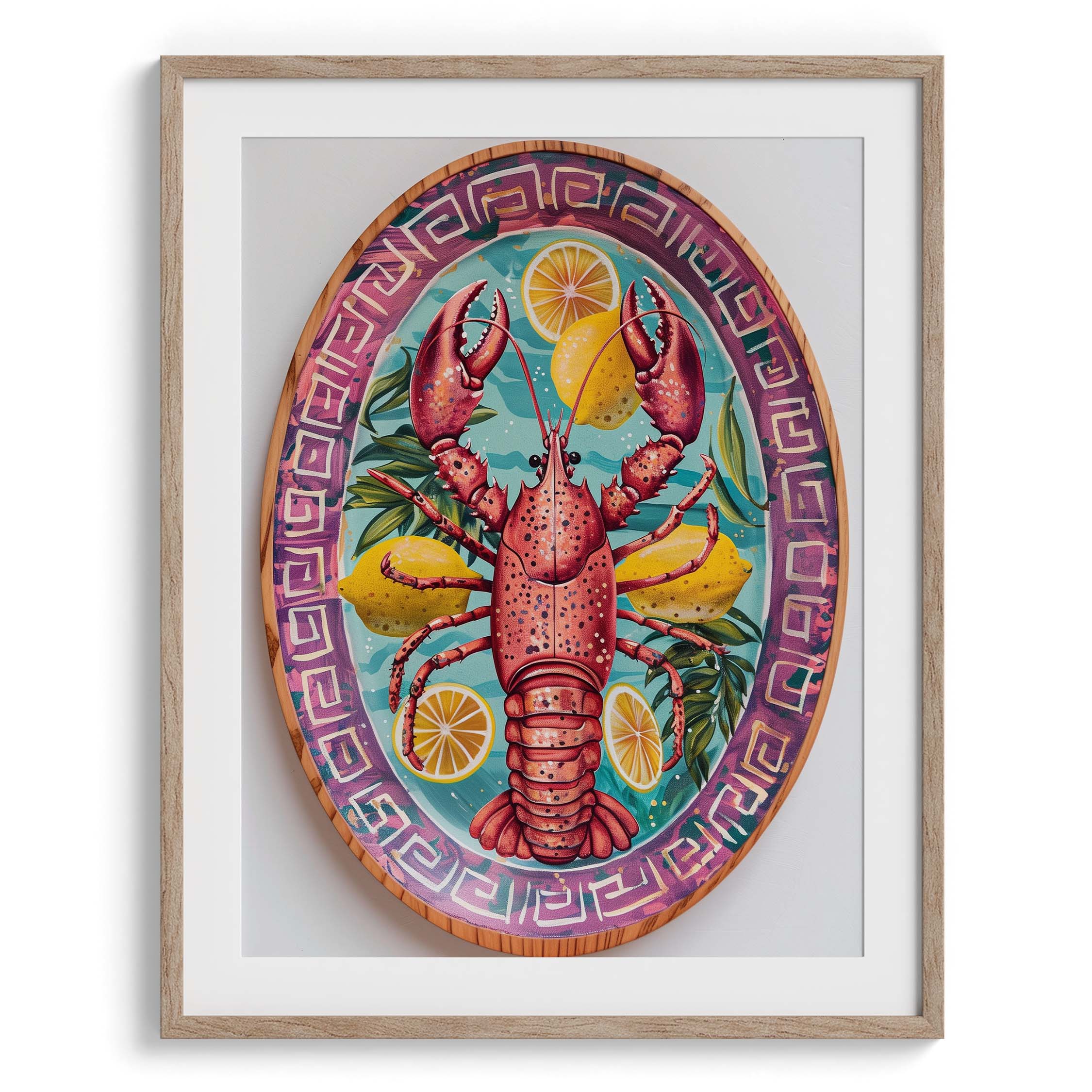 Lobster on Patterned Plate Framed Art For Wall