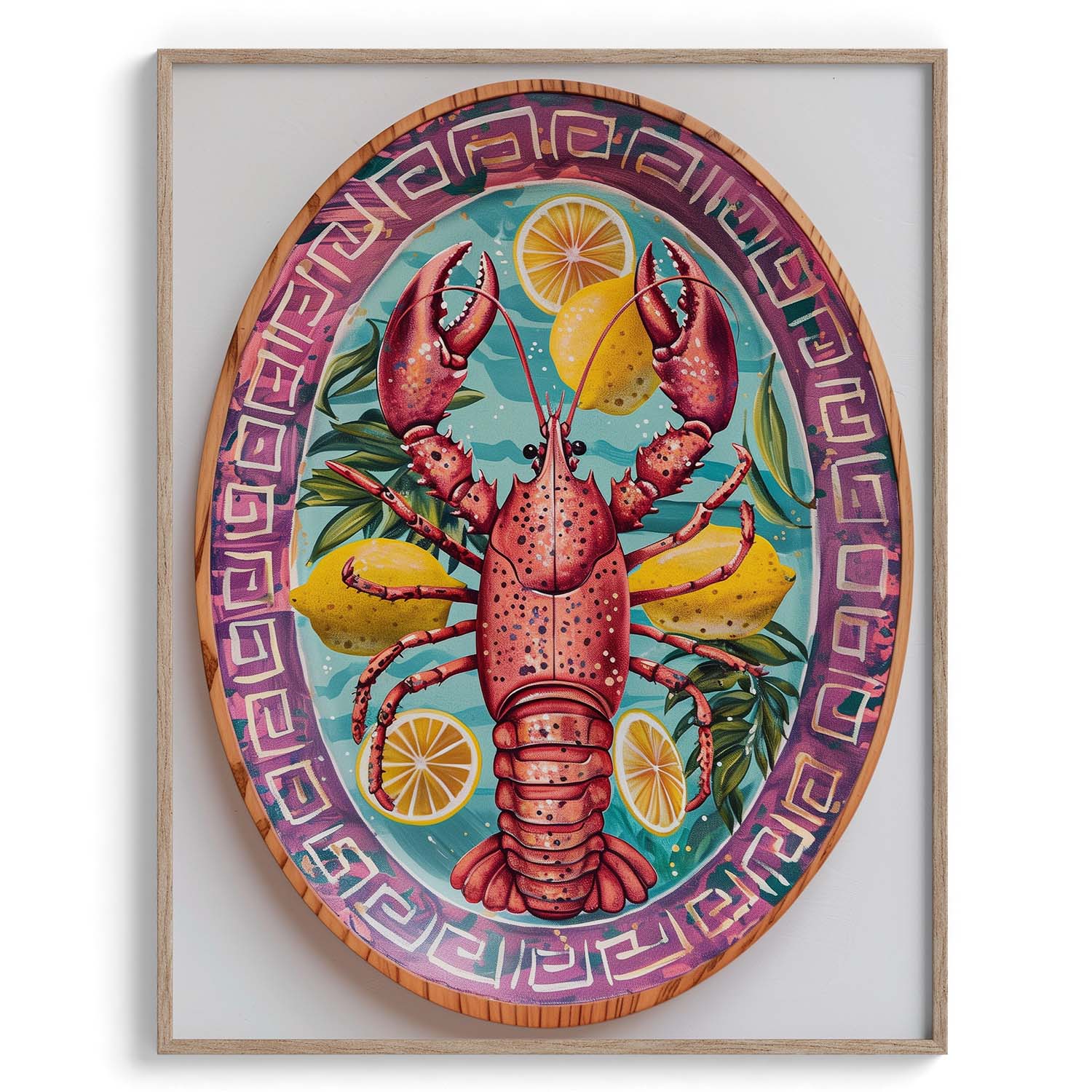 Lobster on Patterned Plate Framed Art For Wall