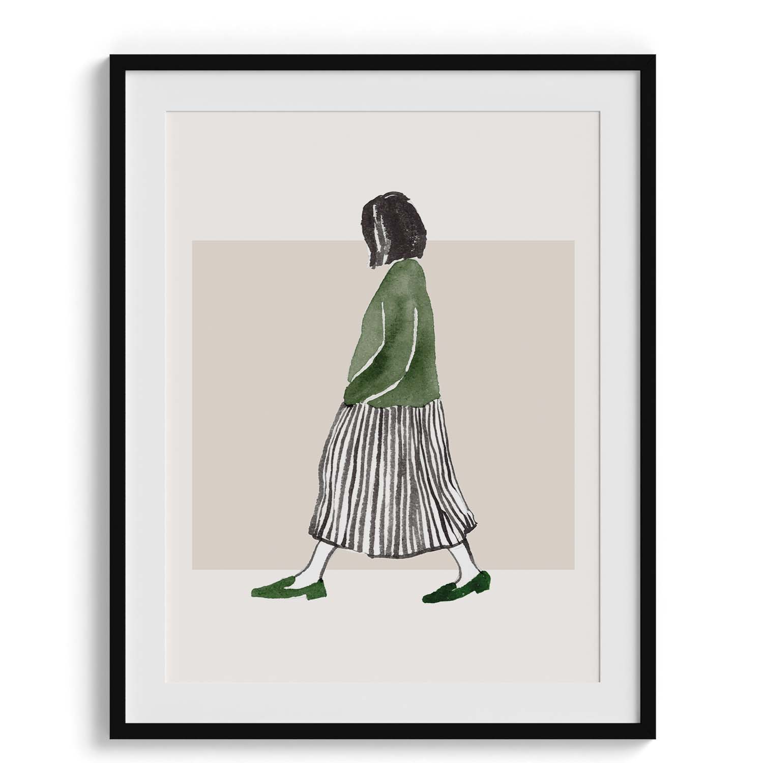 Minimalist Woman in Green & Stripes