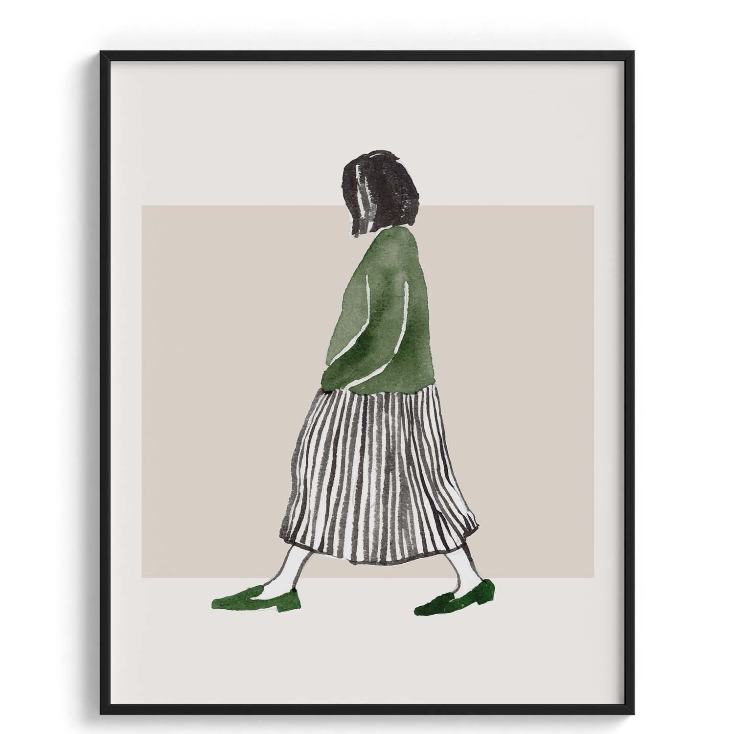 Minimalist Woman in Green & Stripes