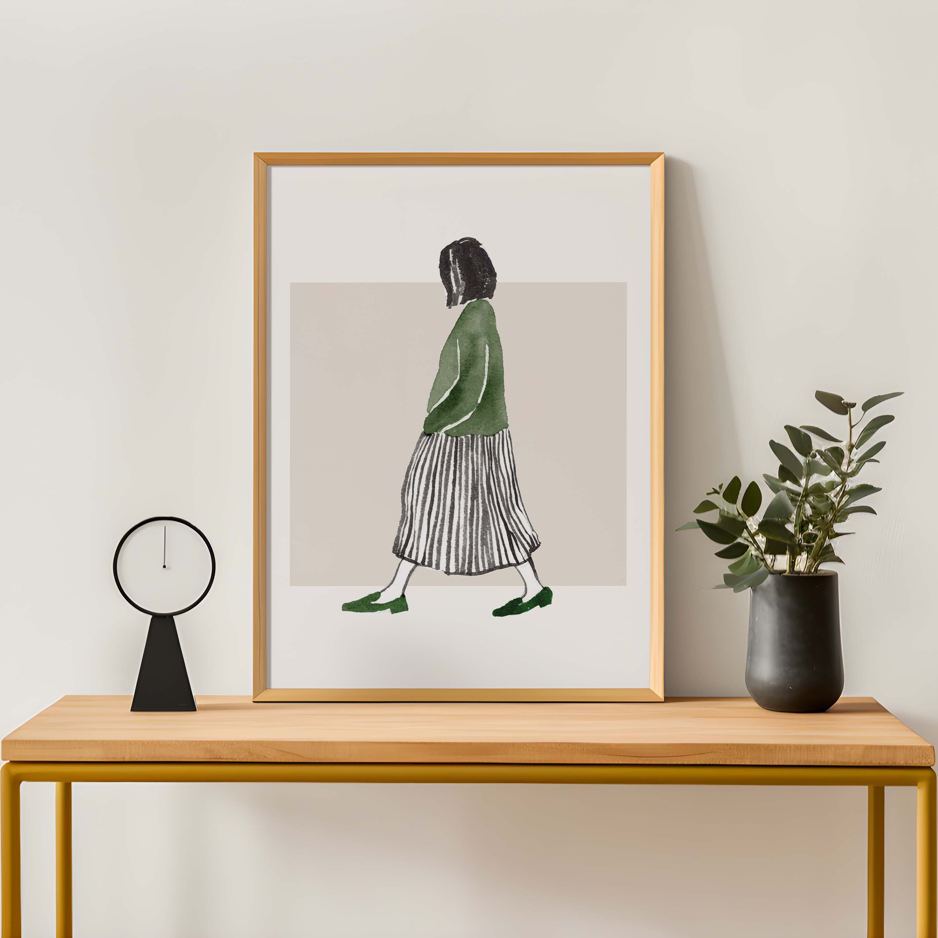 Minimalist Woman in Green & Stripes