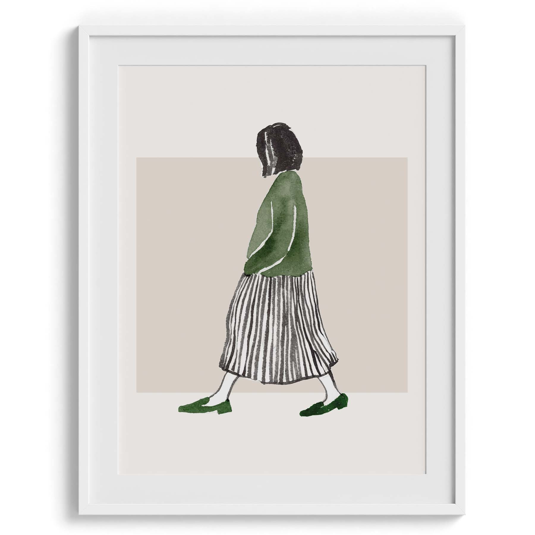 Minimalist Woman in Green & Stripes