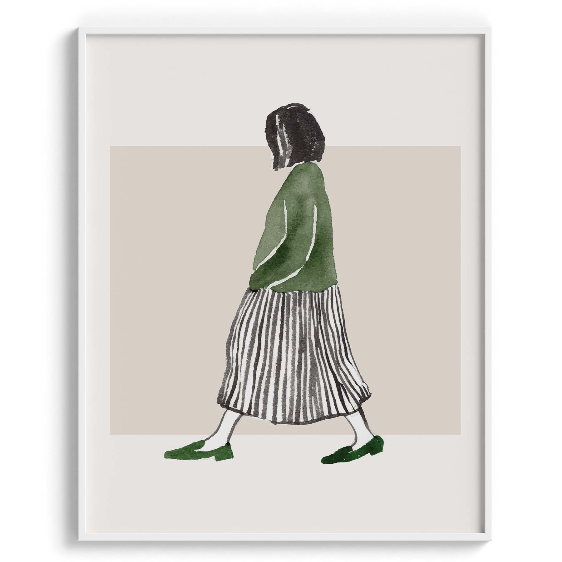 Minimalist Woman in Green & Stripes