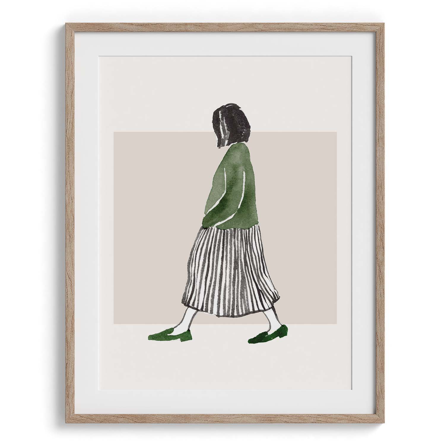 Minimalist Woman in Green & Stripes