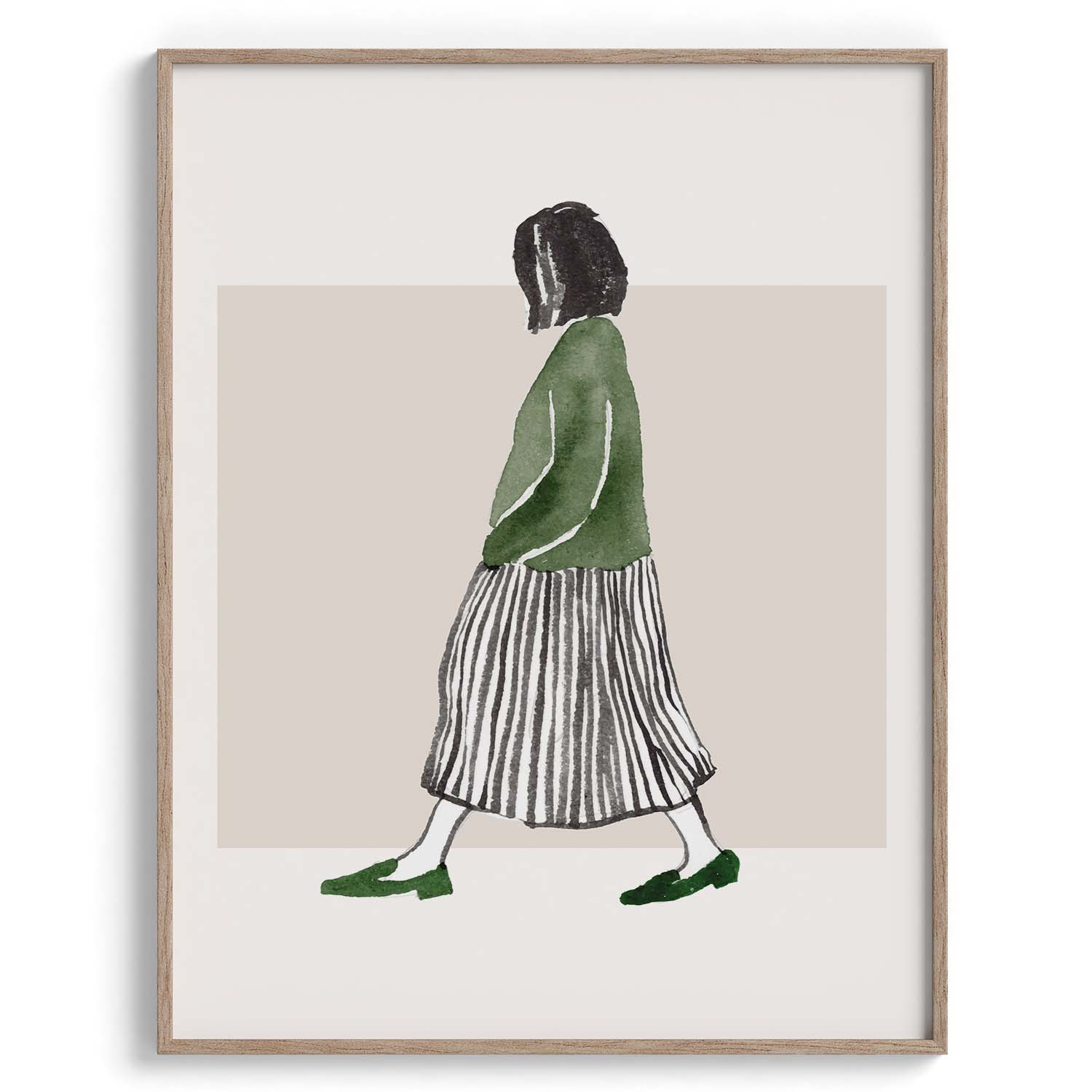 Minimalist Woman in Green & Stripes