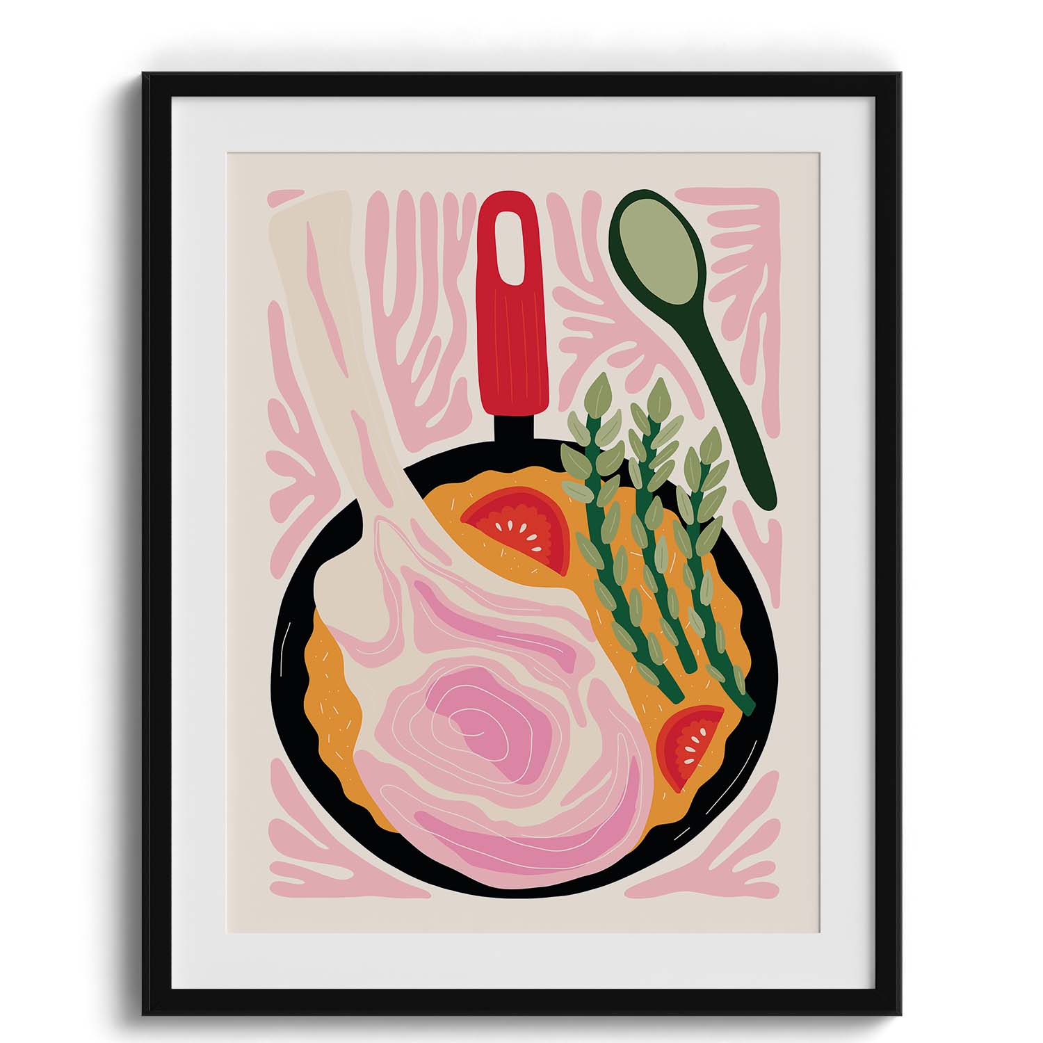 Pan-Fried Steak & Veggies Illustration Wall Art