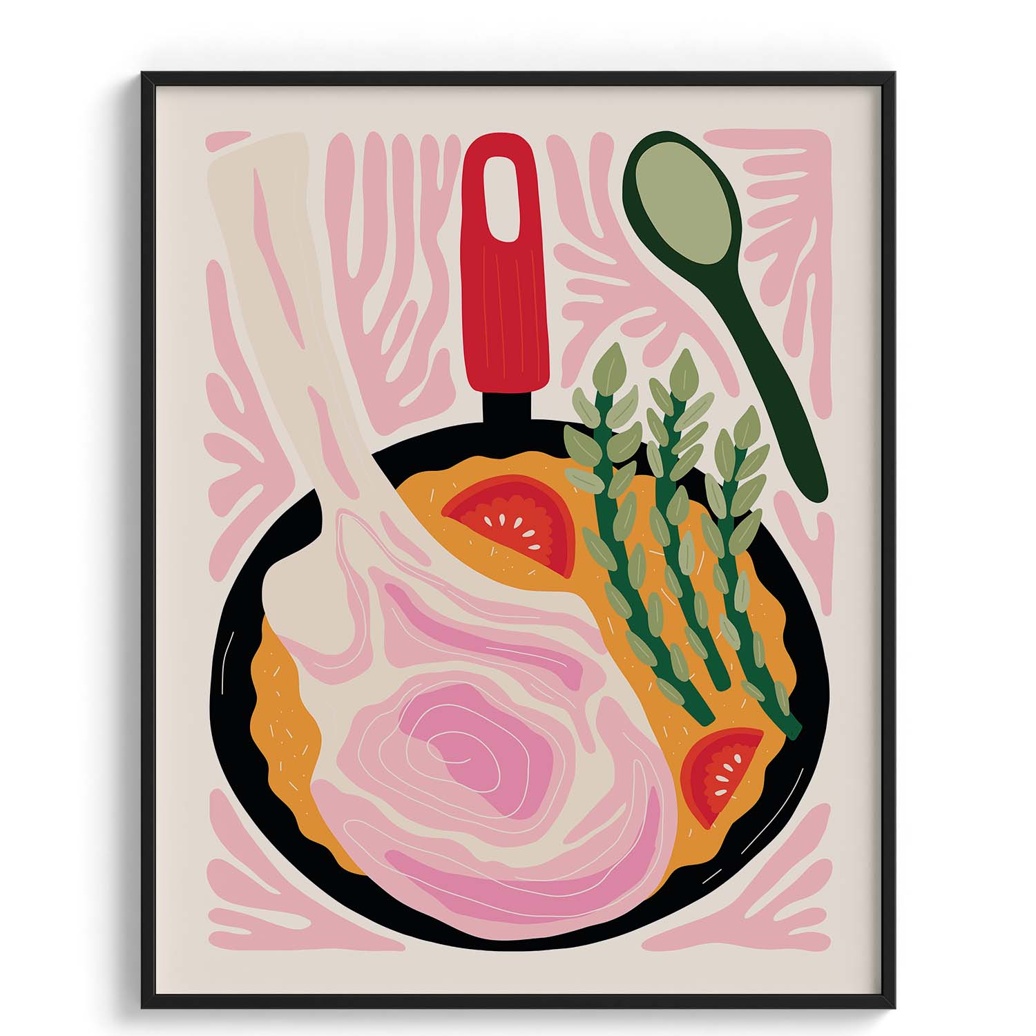 Pan-Fried Steak & Veggies Illustration Wall Art