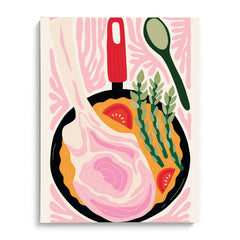 Pan-Fried Steak & Veggies Illustration Wall Art