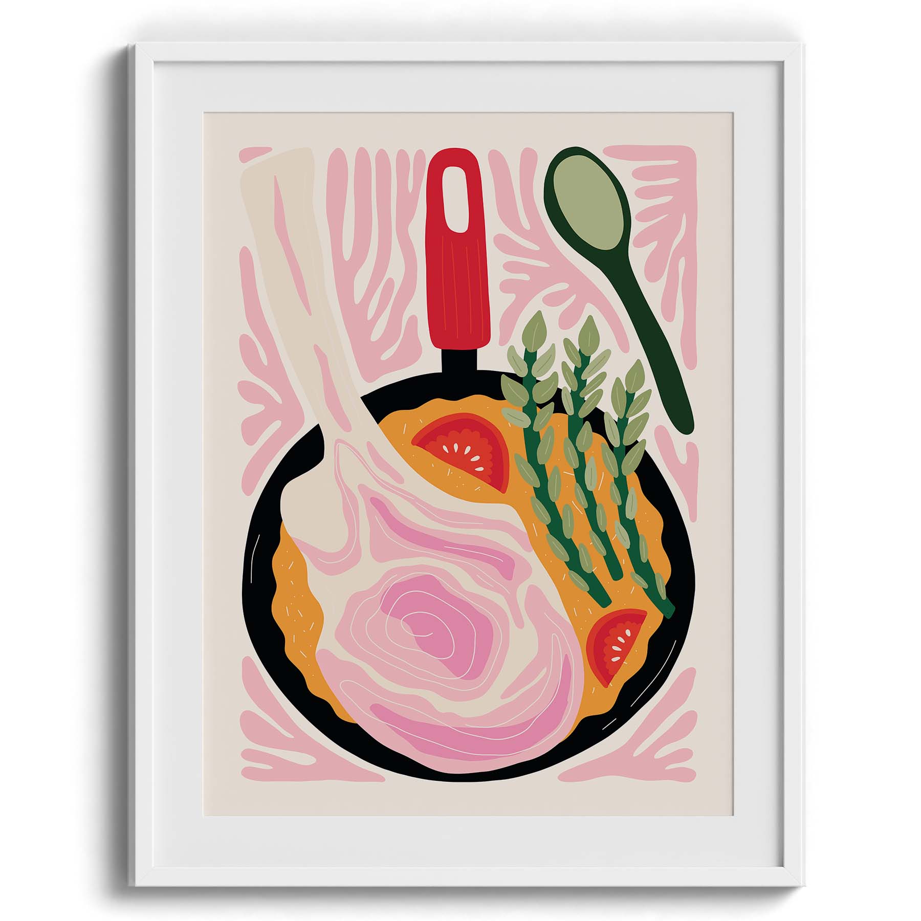 Pan-Fried Steak & Veggies Illustration Wall Art