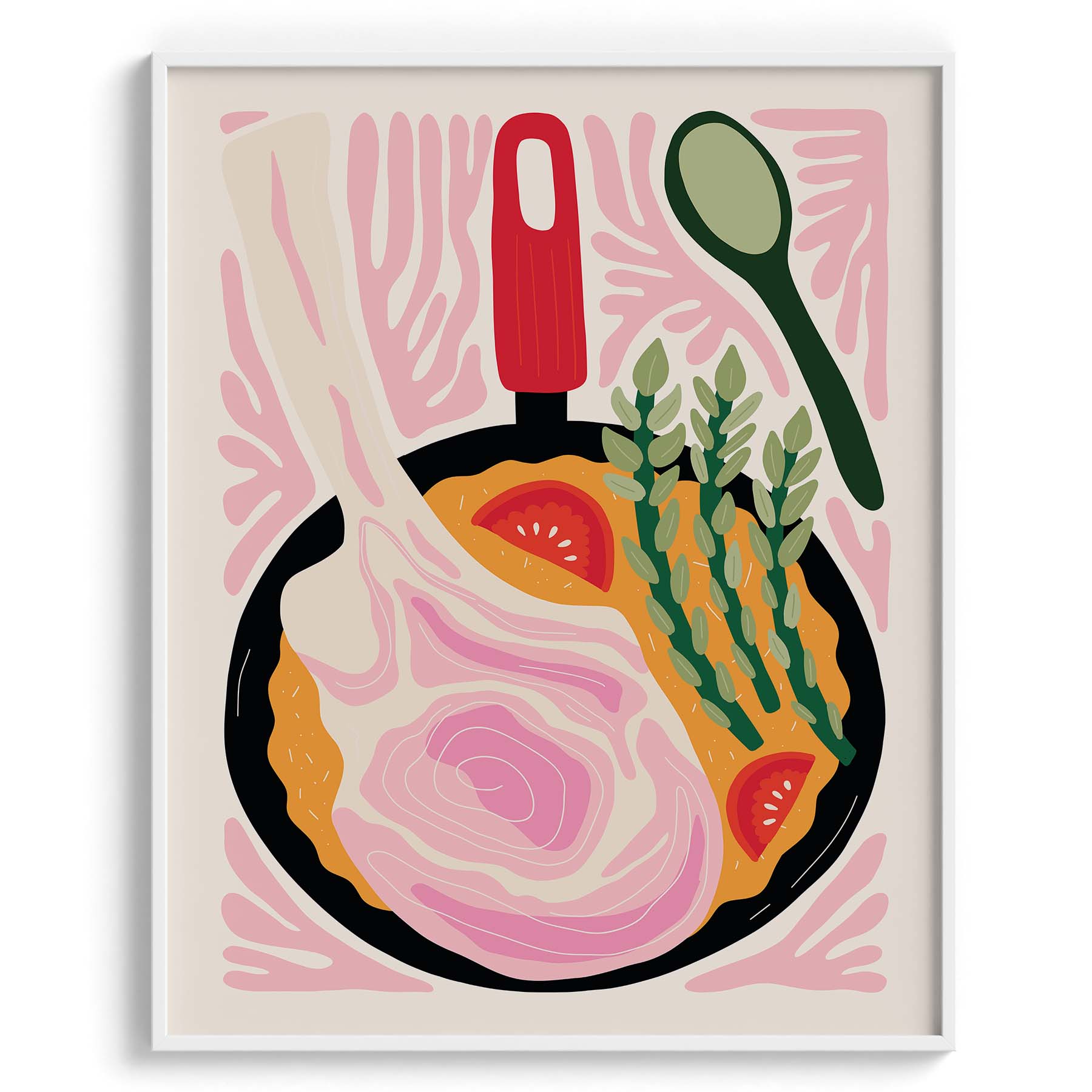 Pan-Fried Steak & Veggies Illustration Wall Art