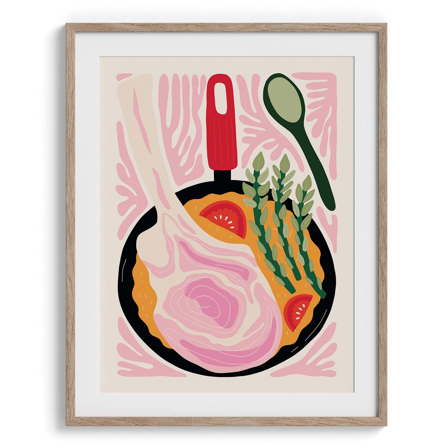 Pan-Fried Steak & Veggies Illustration Wall Art