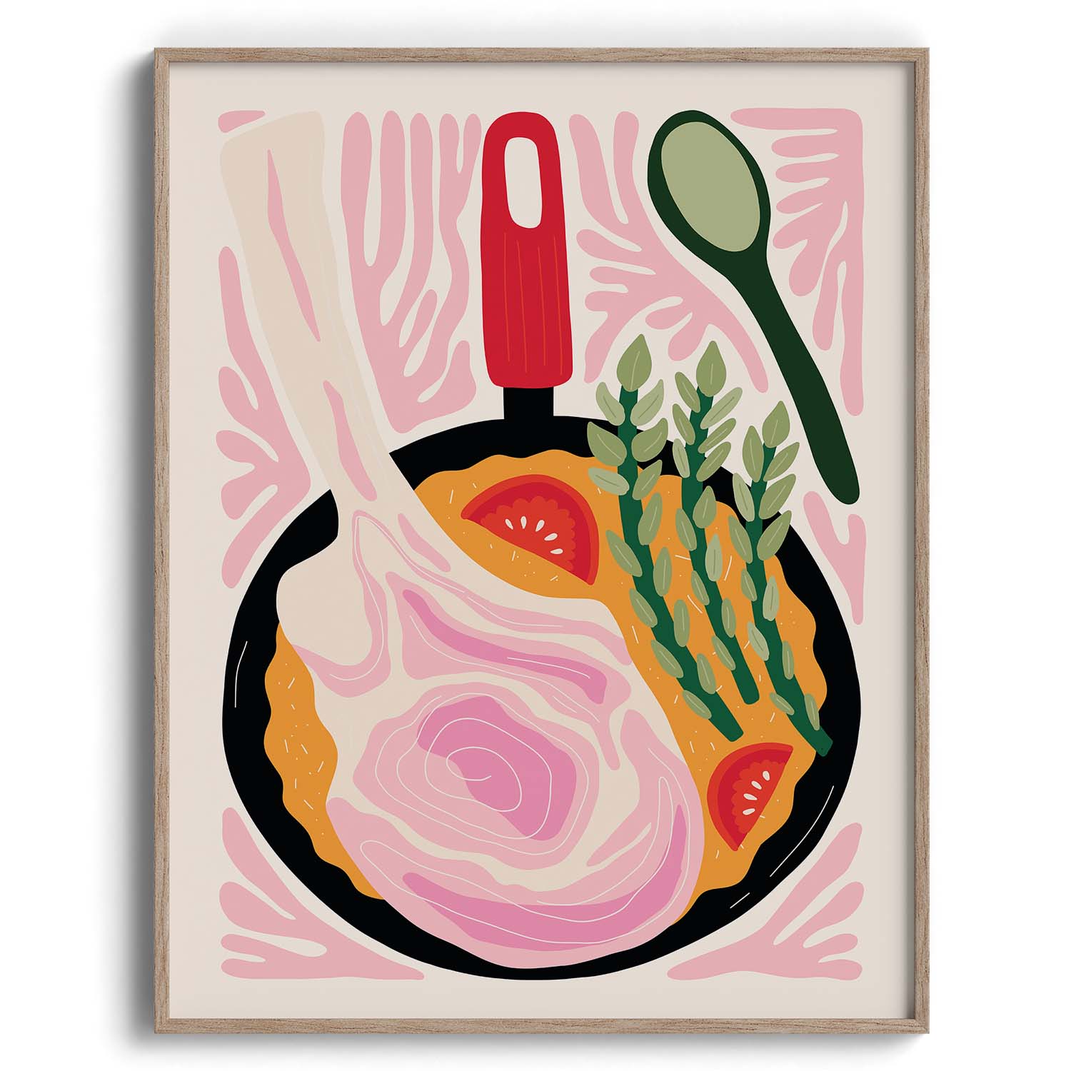 Pan-Fried Steak & Veggies Illustration Wall Art