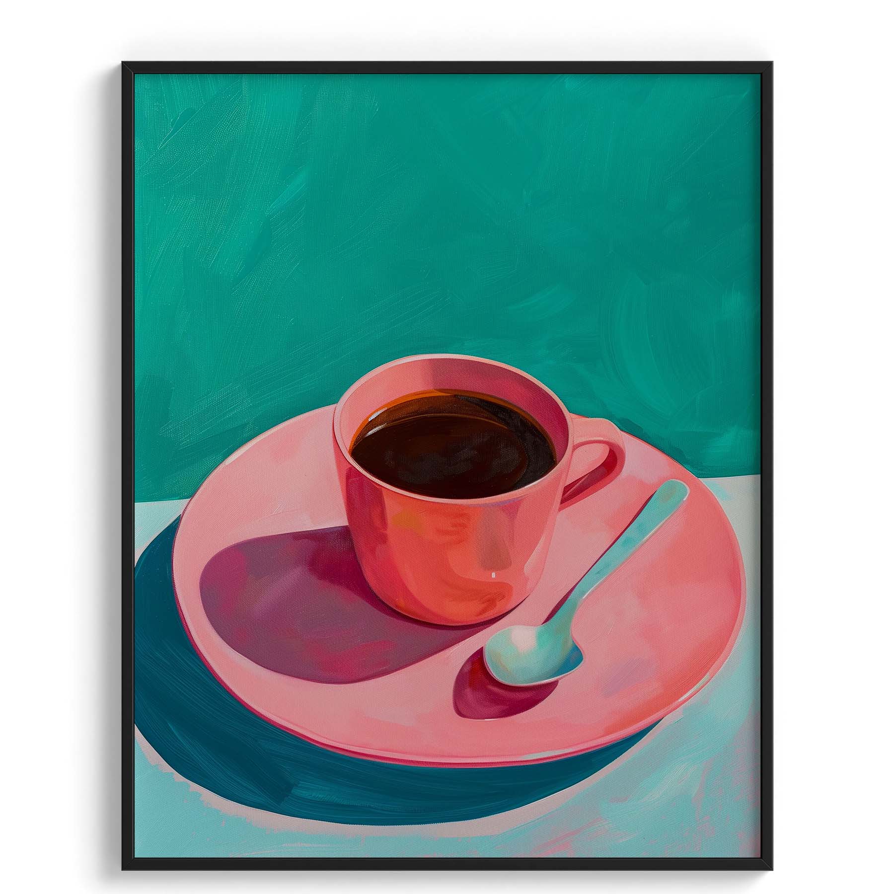 Pink Cup on Turquoise Canvas Wall Prints