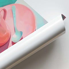 Pink Cup on Turquoise Canvas Wall Prints