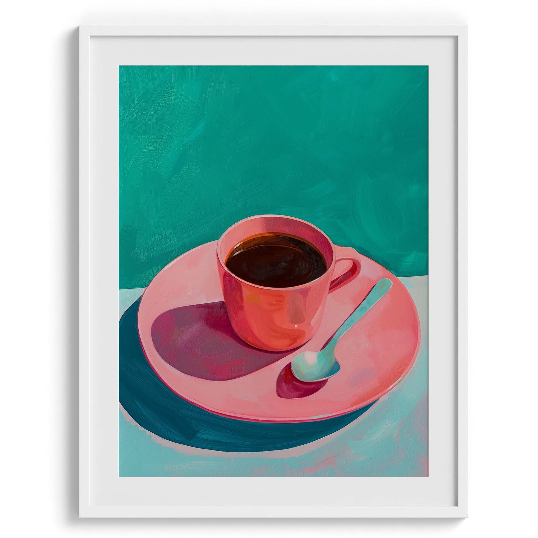 Pink Cup on Turquoise Canvas Wall Prints