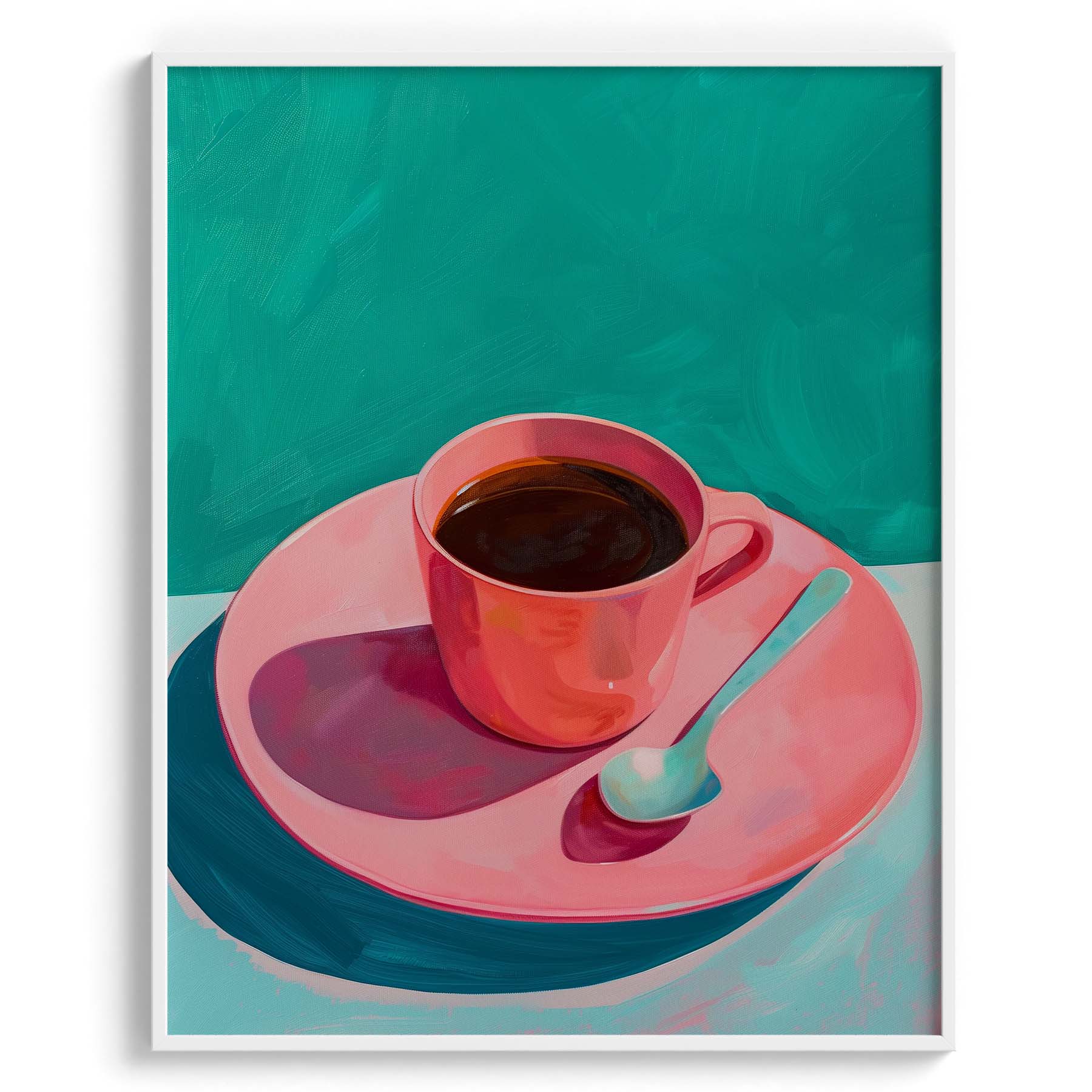 Pink Cup on Turquoise Canvas Wall Prints