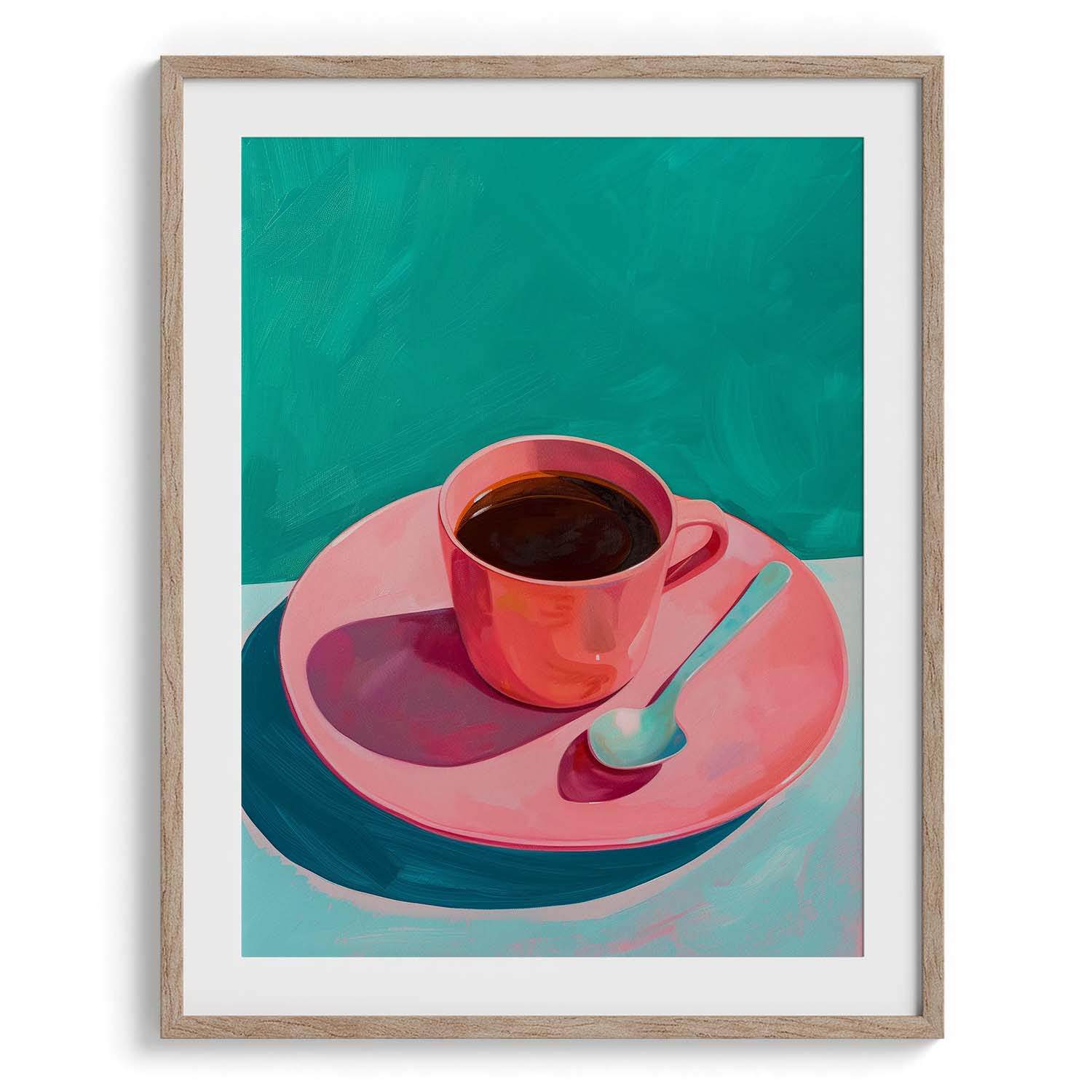 Pink Cup on Turquoise Canvas Wall Prints