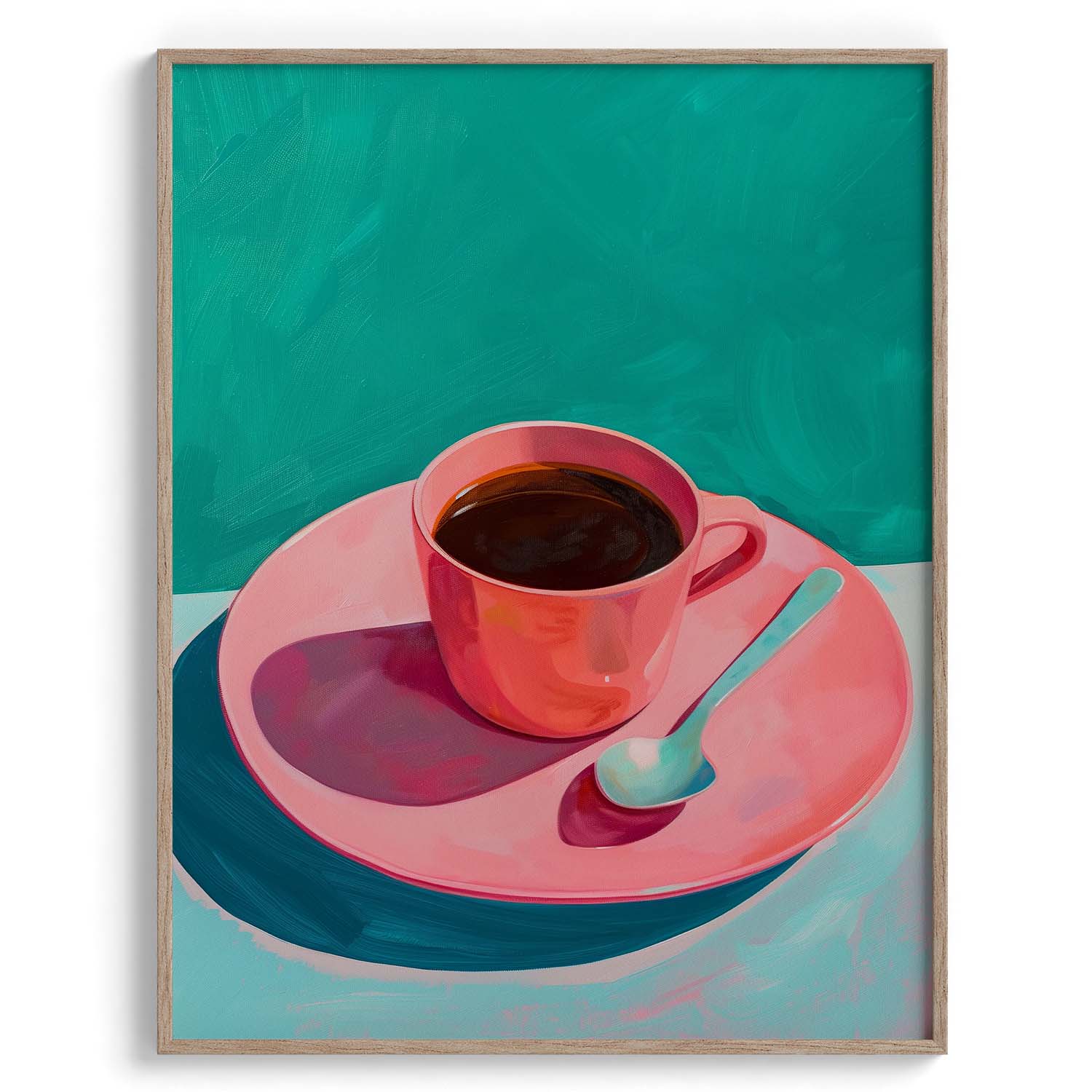 Pink Cup on Turquoise Canvas Wall Prints