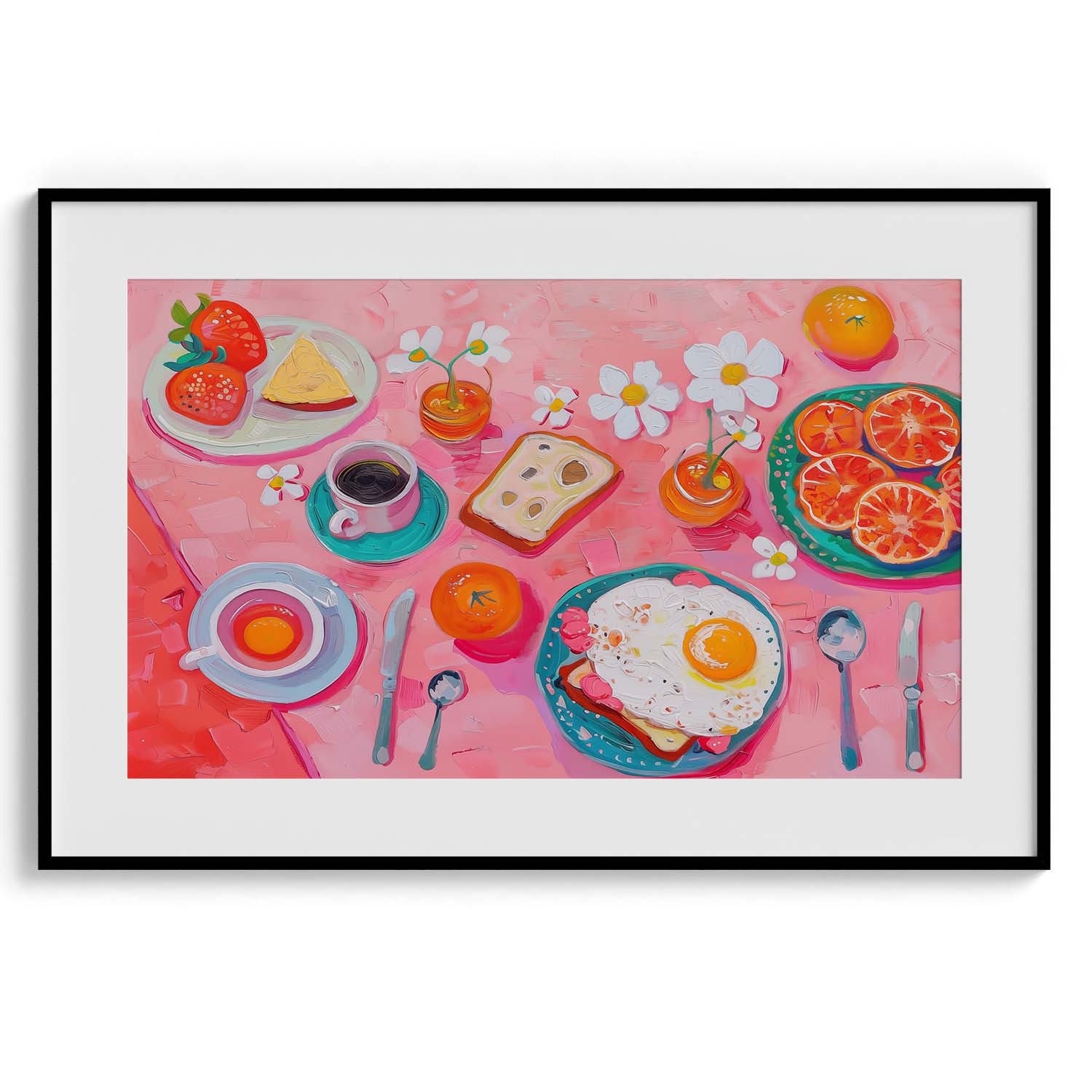 Pink Breakfast Spread Wall Painting For Cafe