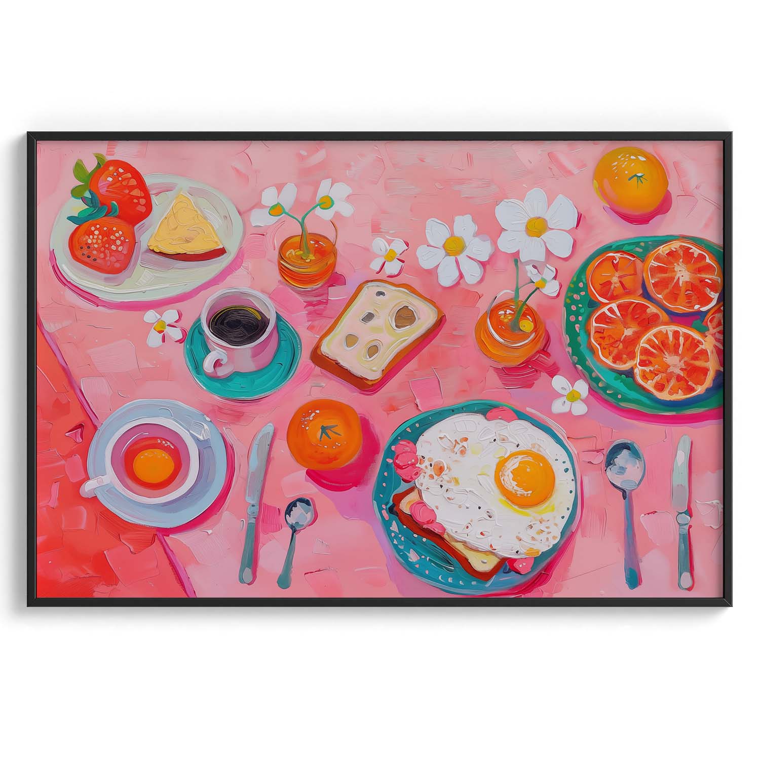 Pink Breakfast Spread Wall Painting For Cafe