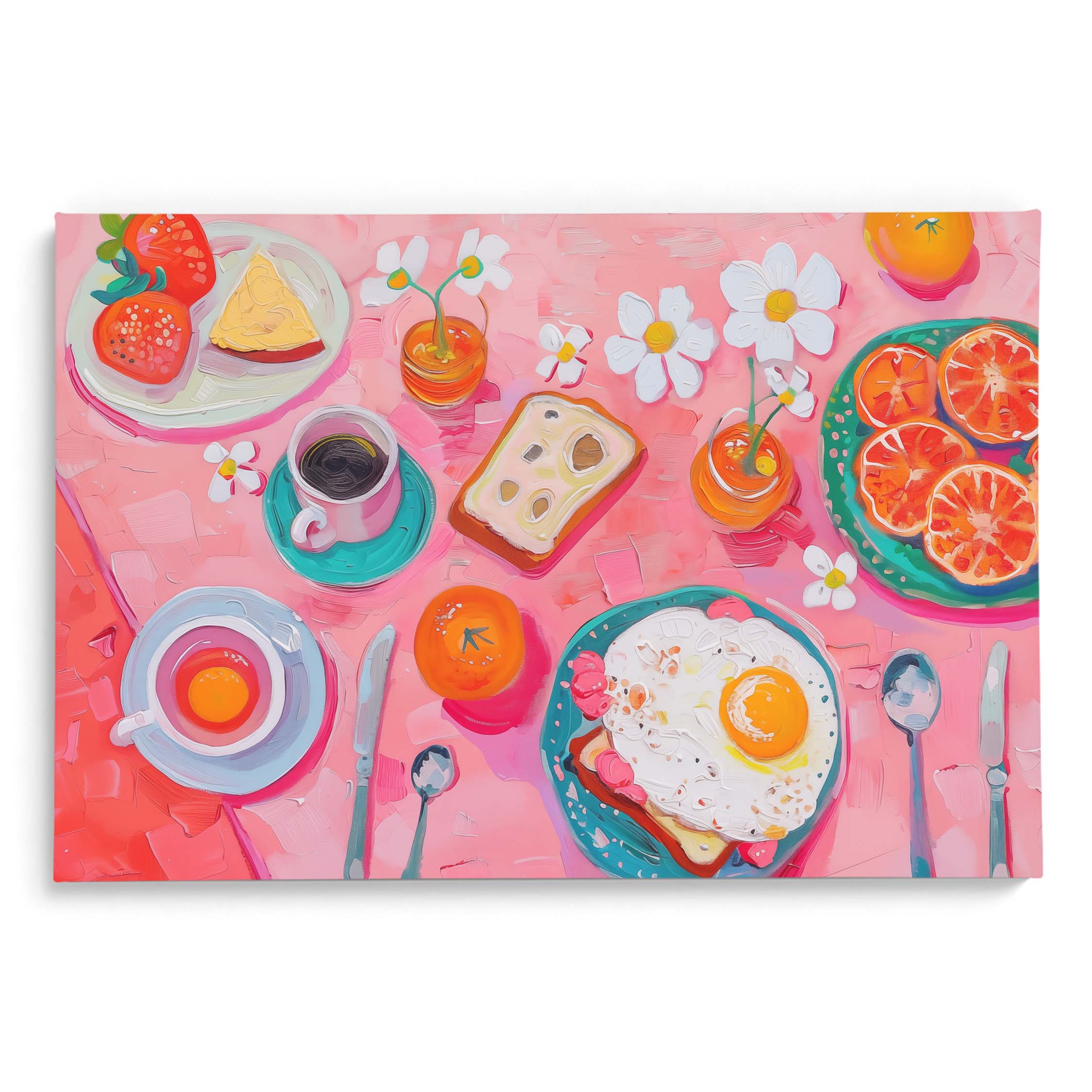Pink Breakfast Spread Wall Painting For Cafe