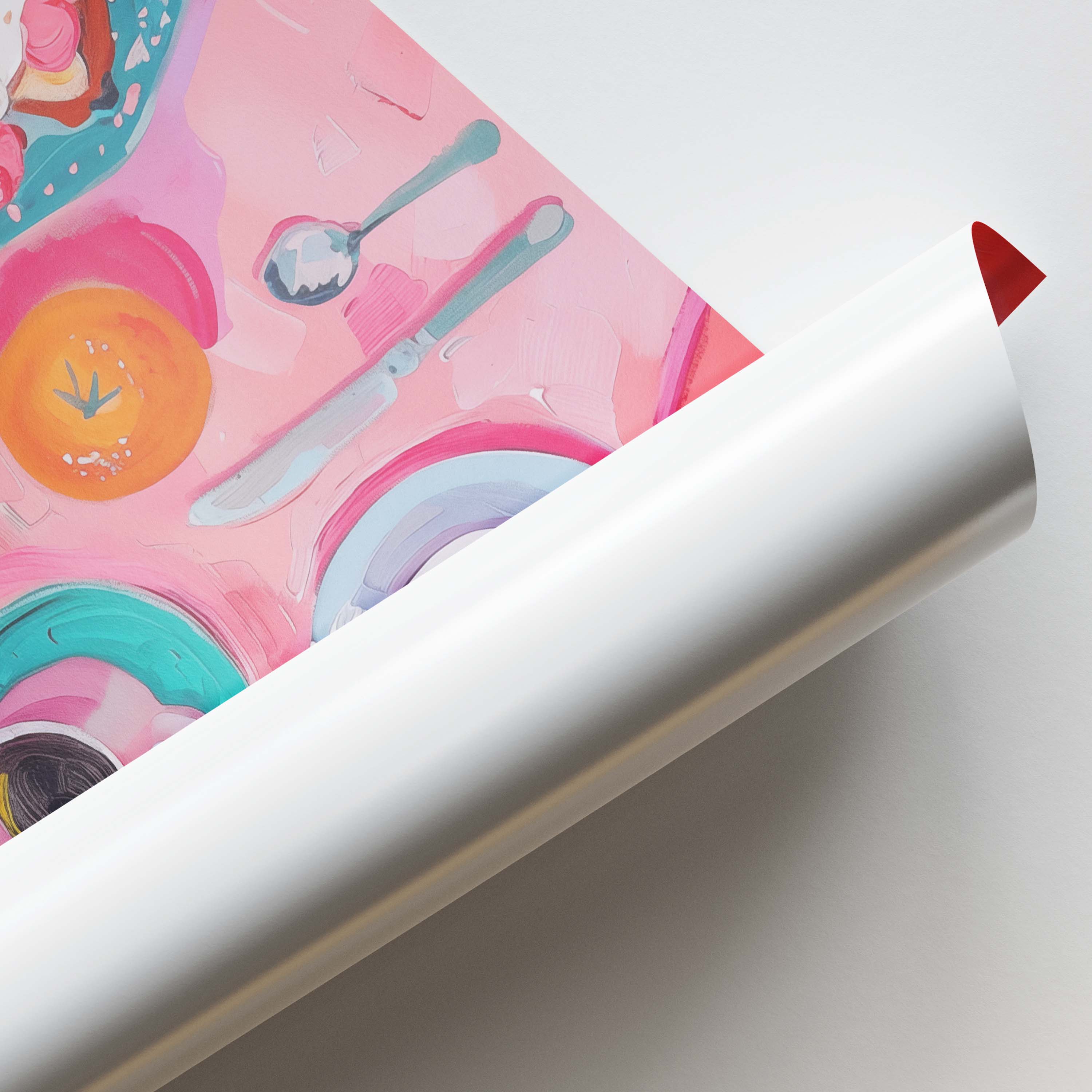 Pink Breakfast Spread Wall Painting For Cafe