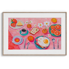 Pink Breakfast Spread Wall Painting For Cafe