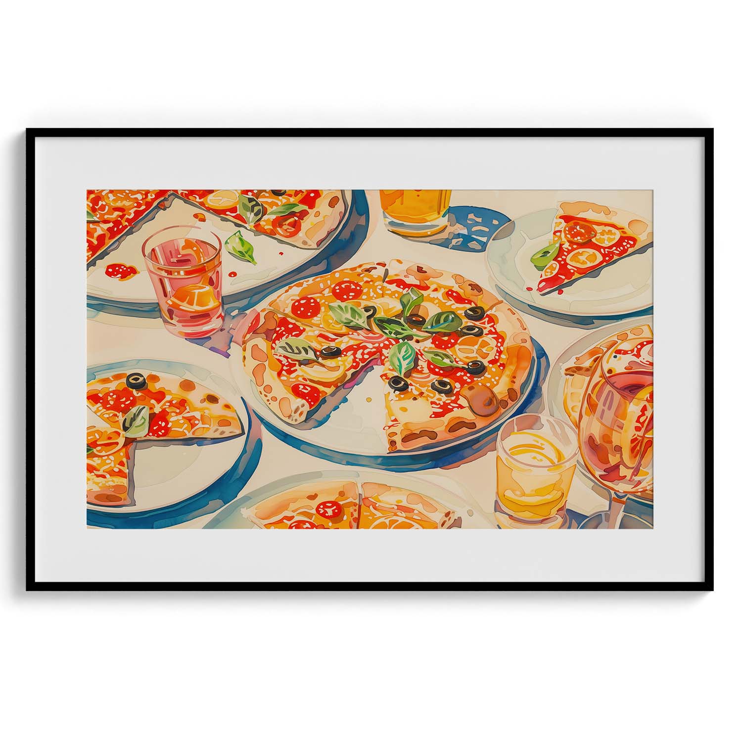 Pizza and Drinks Celebration Canvas Wall Paintings