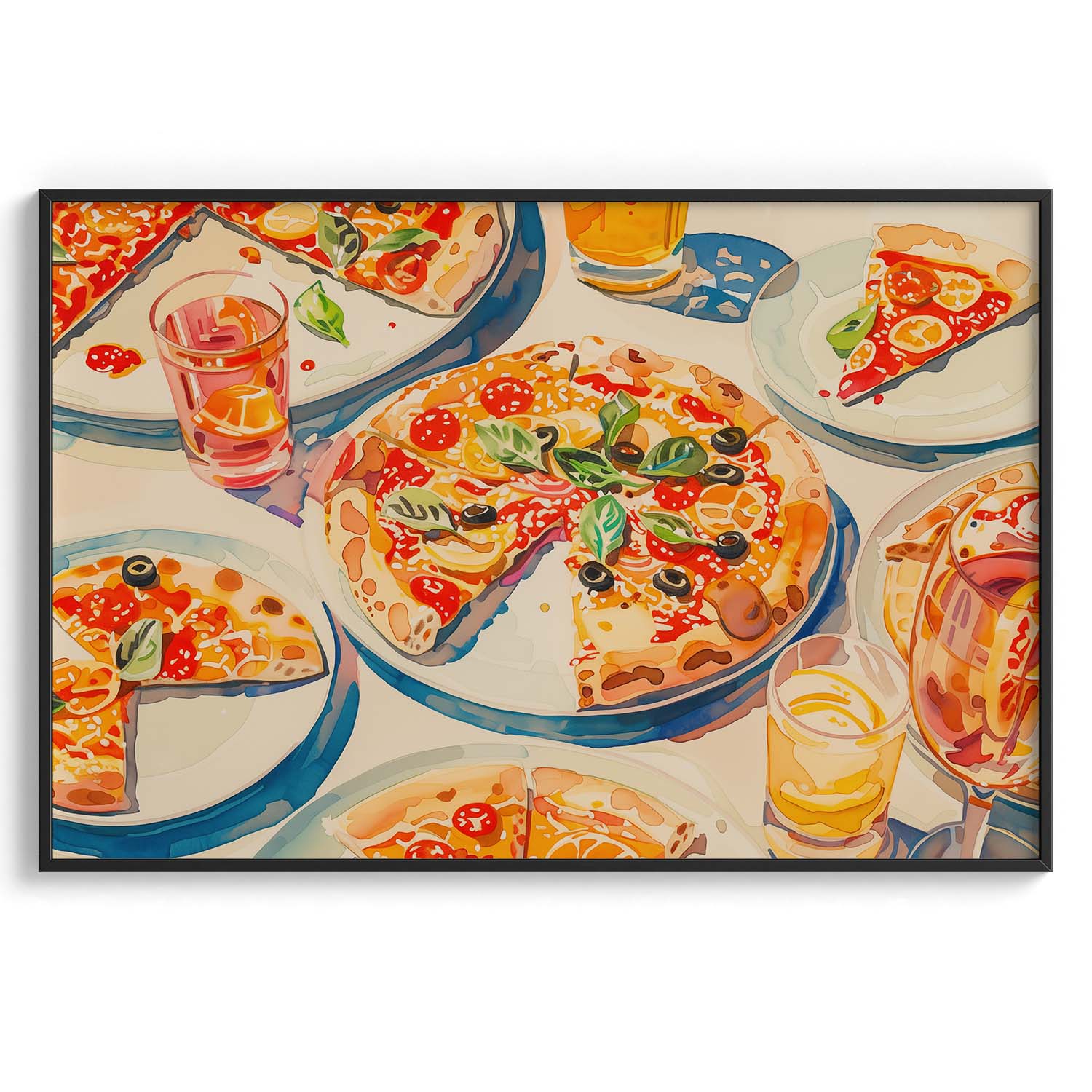 Pizza and Drinks Celebration Canvas Wall Paintings