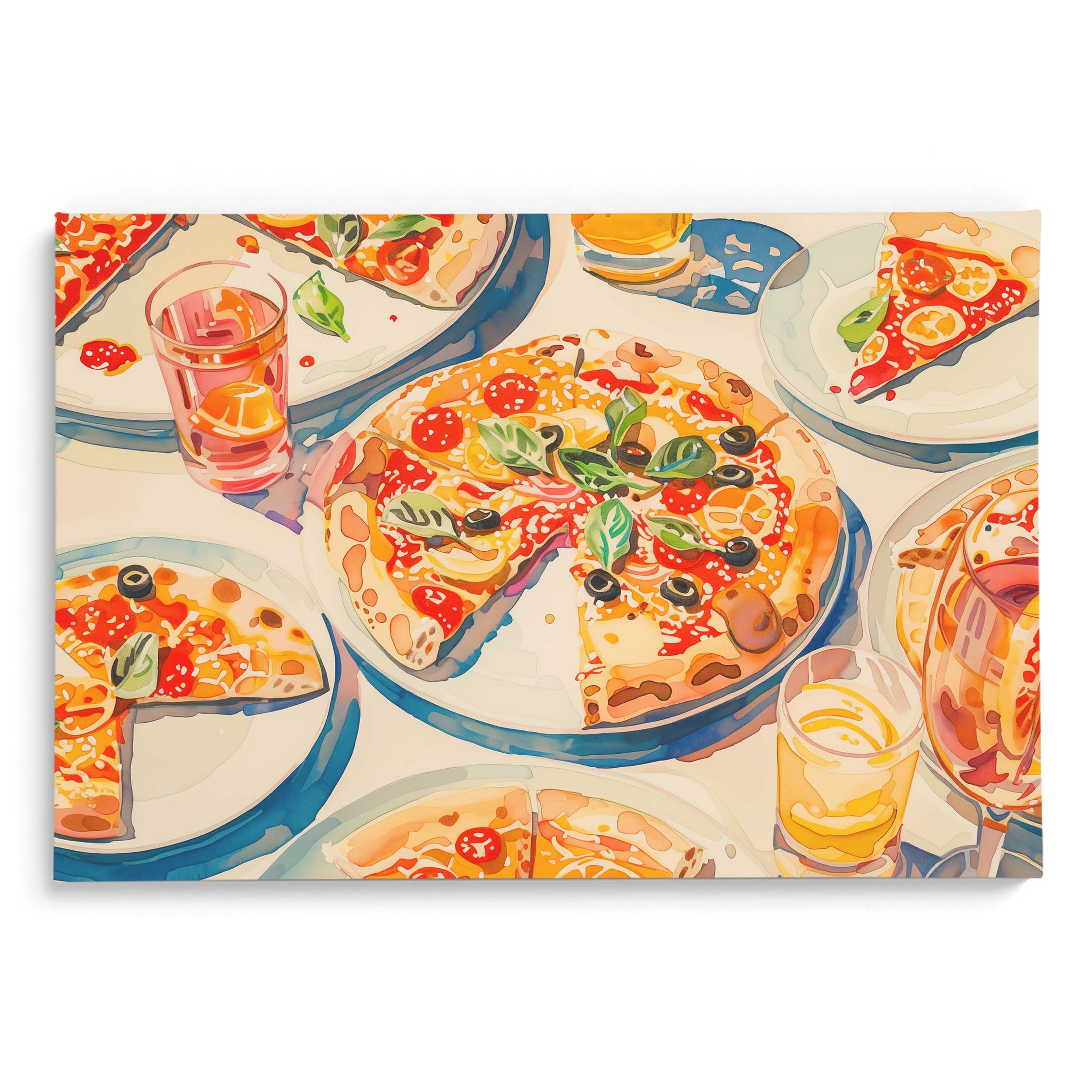Pizza and Drinks Celebration Canvas Wall Paintings