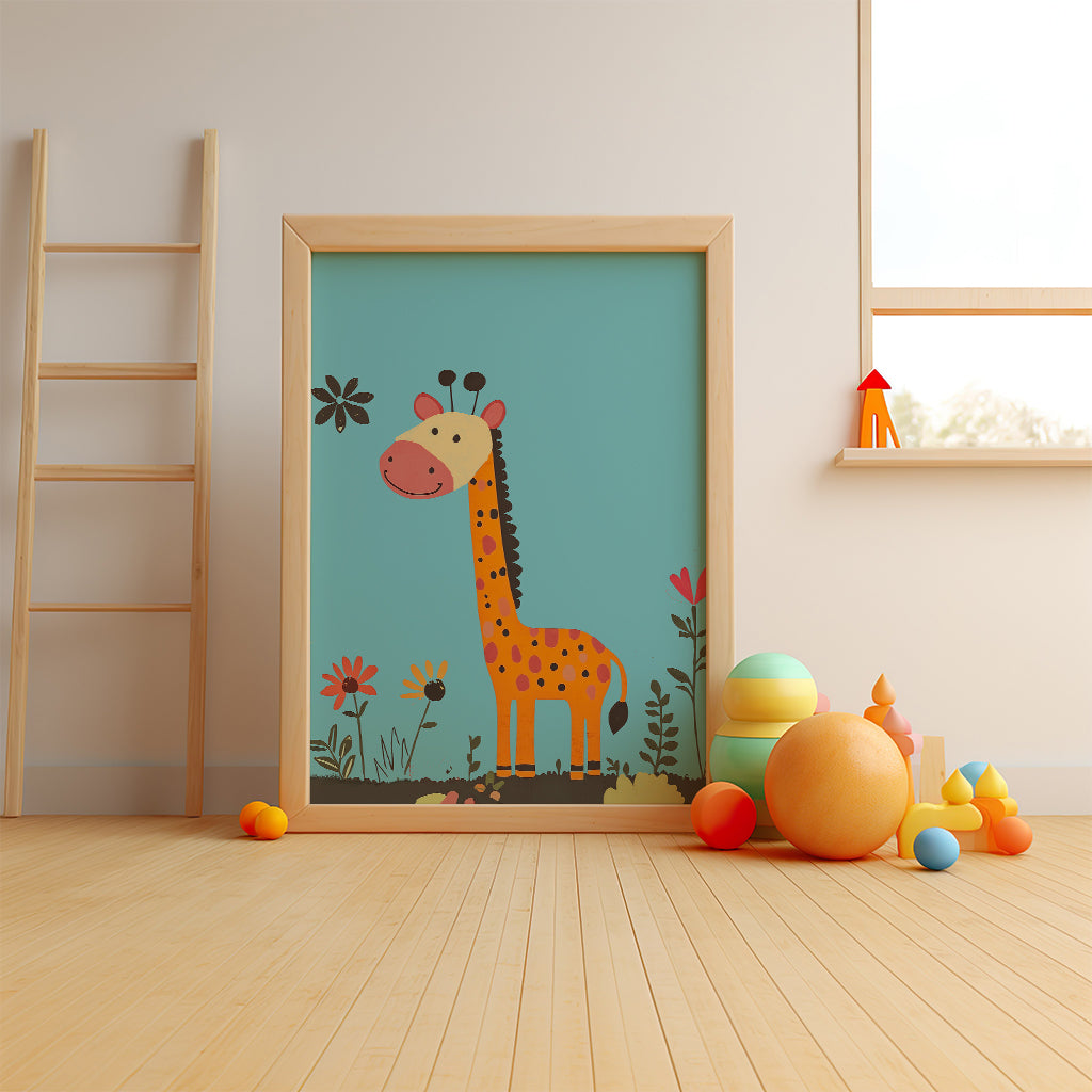 Playful Giraffe in the Garden Poster