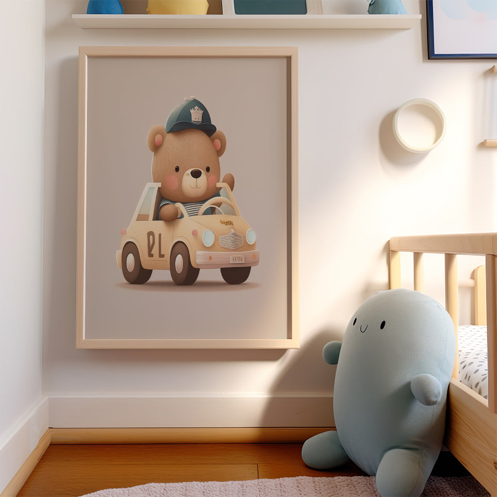 Police Bear in Patrol Car Poster