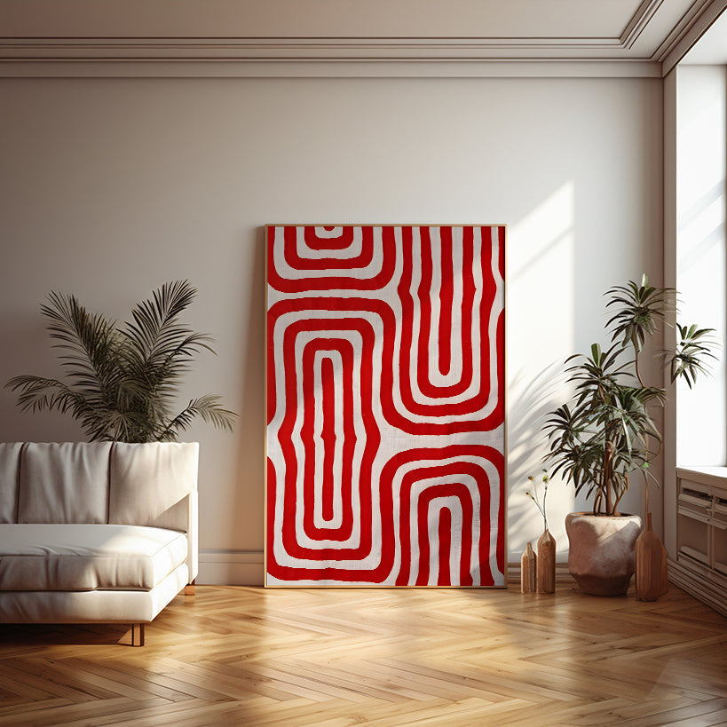 Red Geometric Maze Pattern