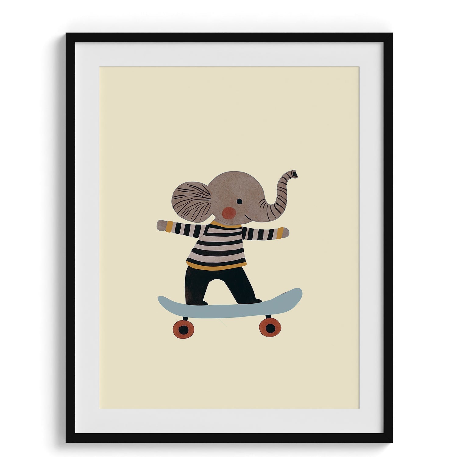 Skater Elephant Kids Illustration Wall Art